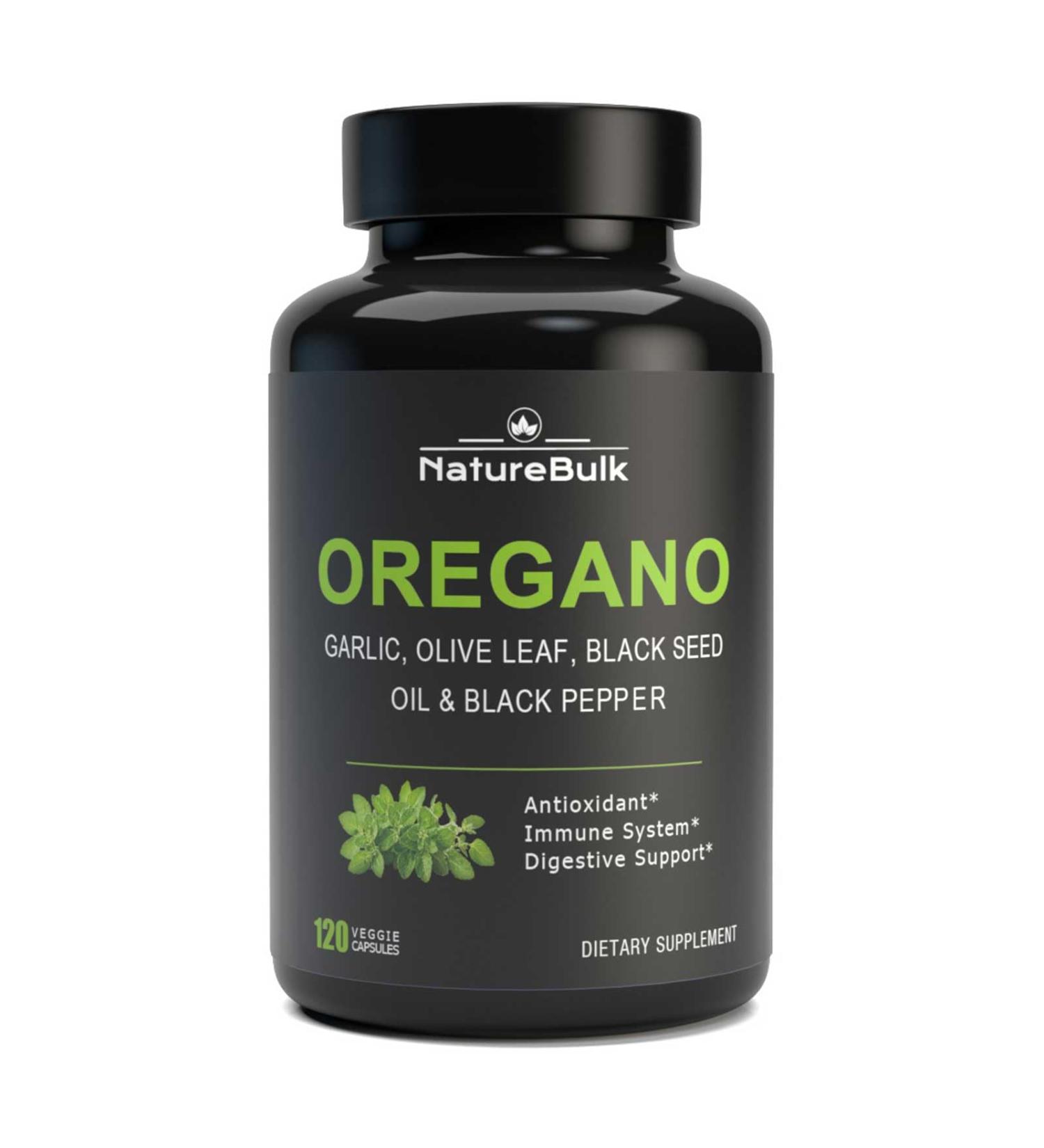 NATUREBULK Oregano Oil Extract with Garlic Extract, Olive Leaf, Black Seed Oil, and Black Pepper Supplement Capsules for Immune Support & Digestive Health 120 Caps - Buy Online on GoSupps.com