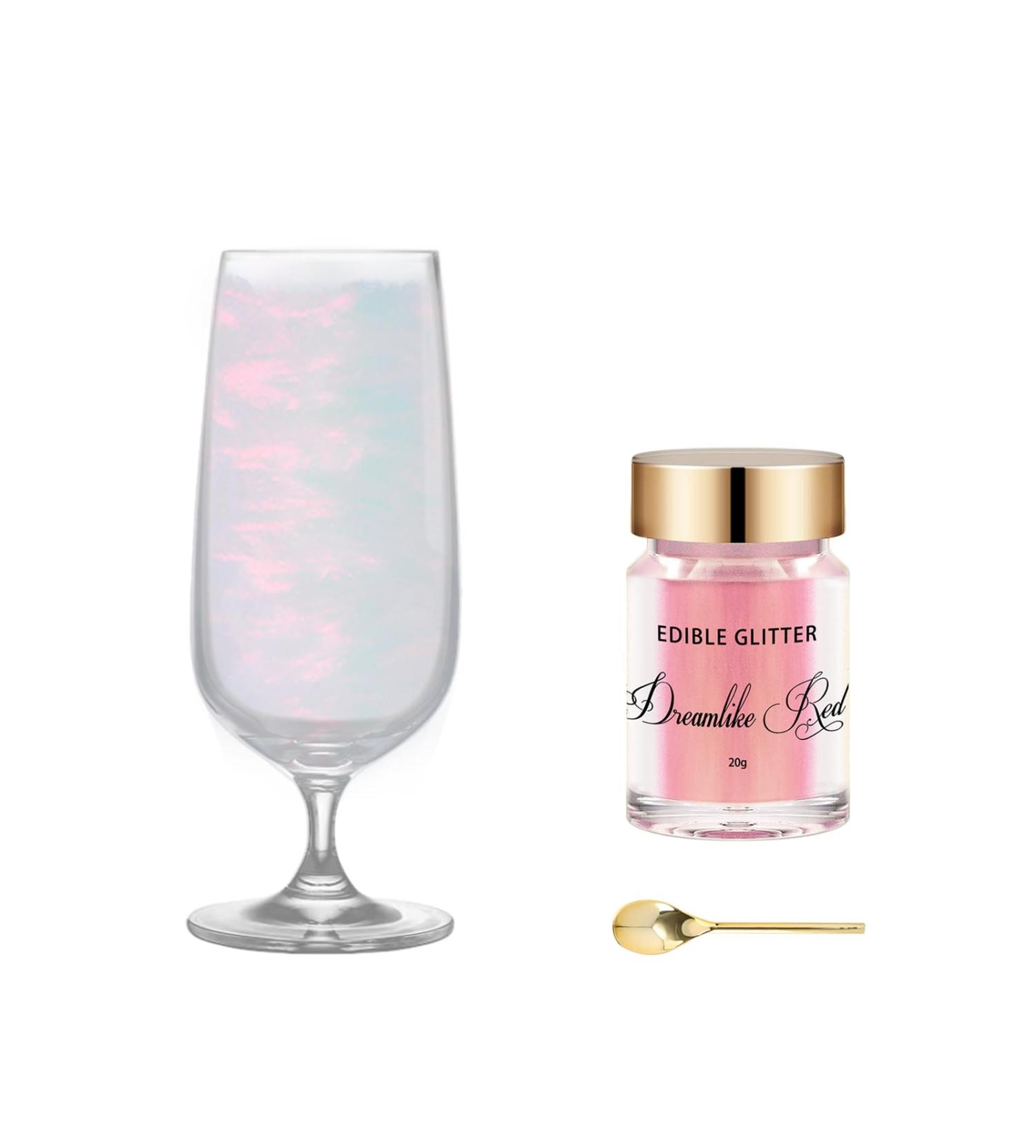 Edible Glitter Shimmer for Drinks -20g Edible Iridescent Rainbow Food Coloring Edible Metallic Powder Luster Dust for Cocktails Champagne Beverages DIY Cake - Red - Buy Online on GoSupps.com