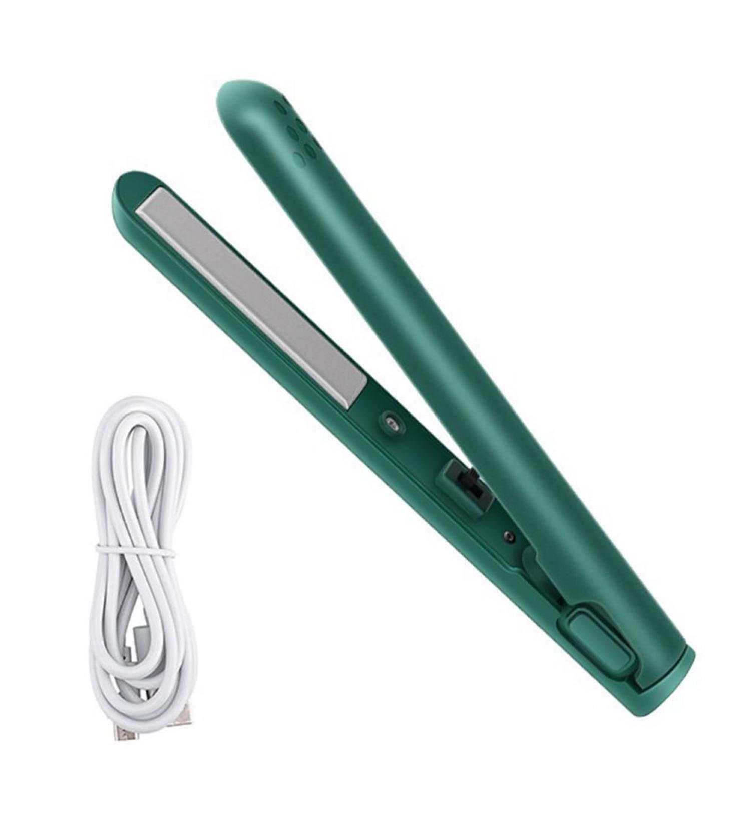 2 in 1 Dual-Purpose Hair Curler & Mini Hair Straightener - Portable USB Travel Curling Iron in Green - Buy Online on GoSupps.com