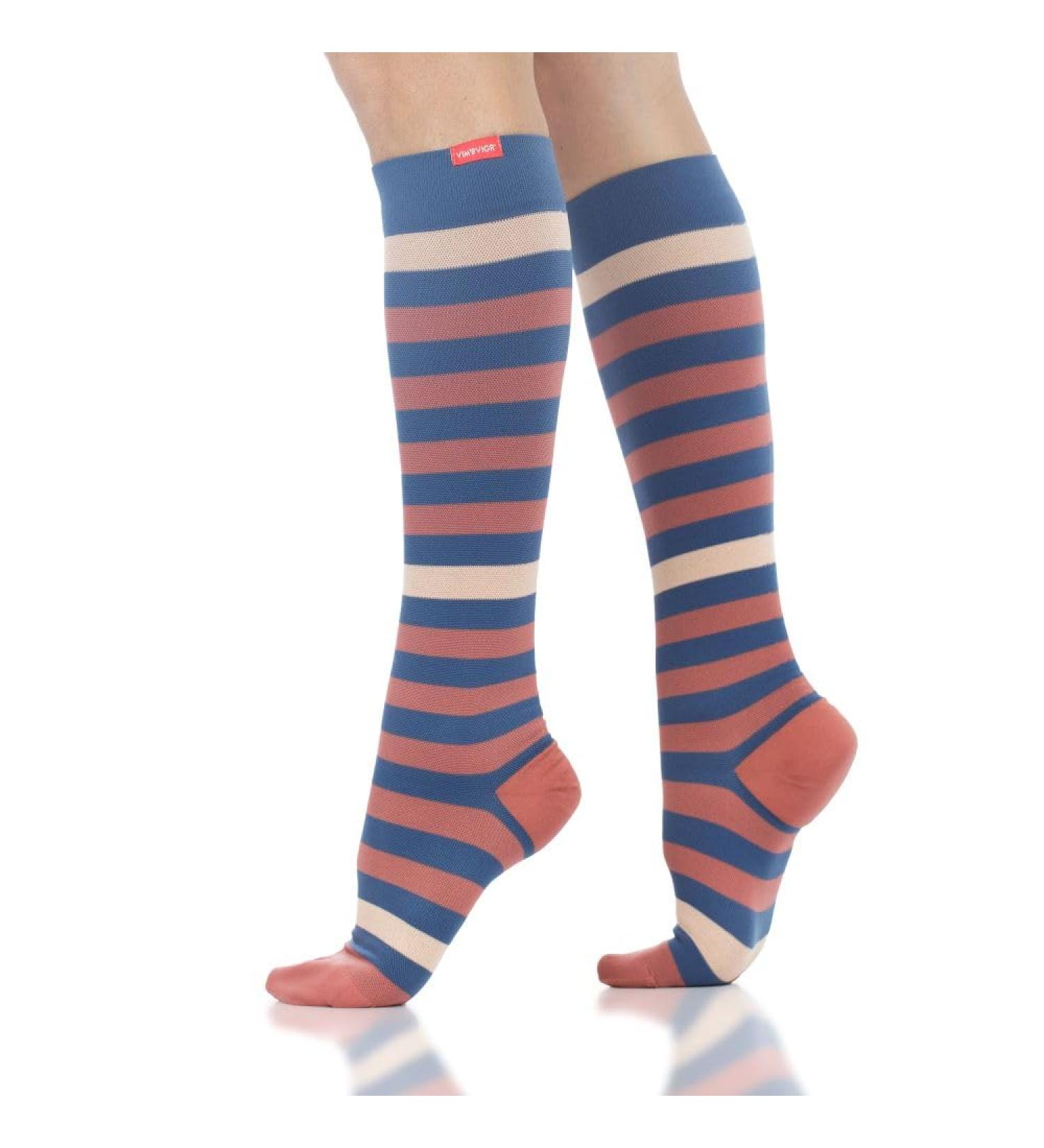 Shop VIM & VIGR Nylon 20-30 mmHg Compression Socks Midnight & Rust Thick Stripe | International Shipping Available - Buy Online on GoSupps.com