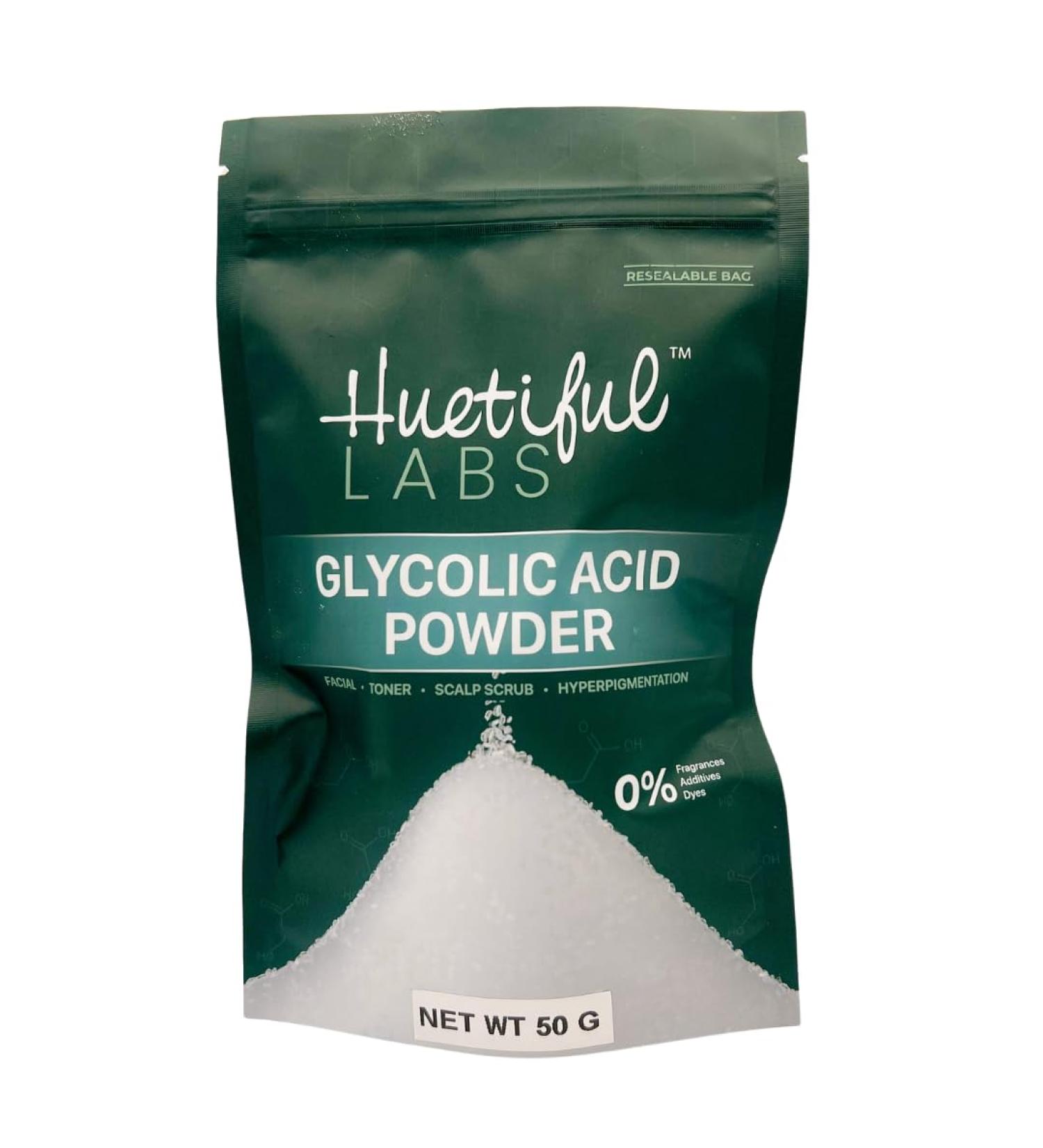 HuetifulLabs Glycolic Acid Powder 50G Helps Reduce Fine Lines Age Spots and Hyperpigmentation (1.7 Ounces / 50 Grams)