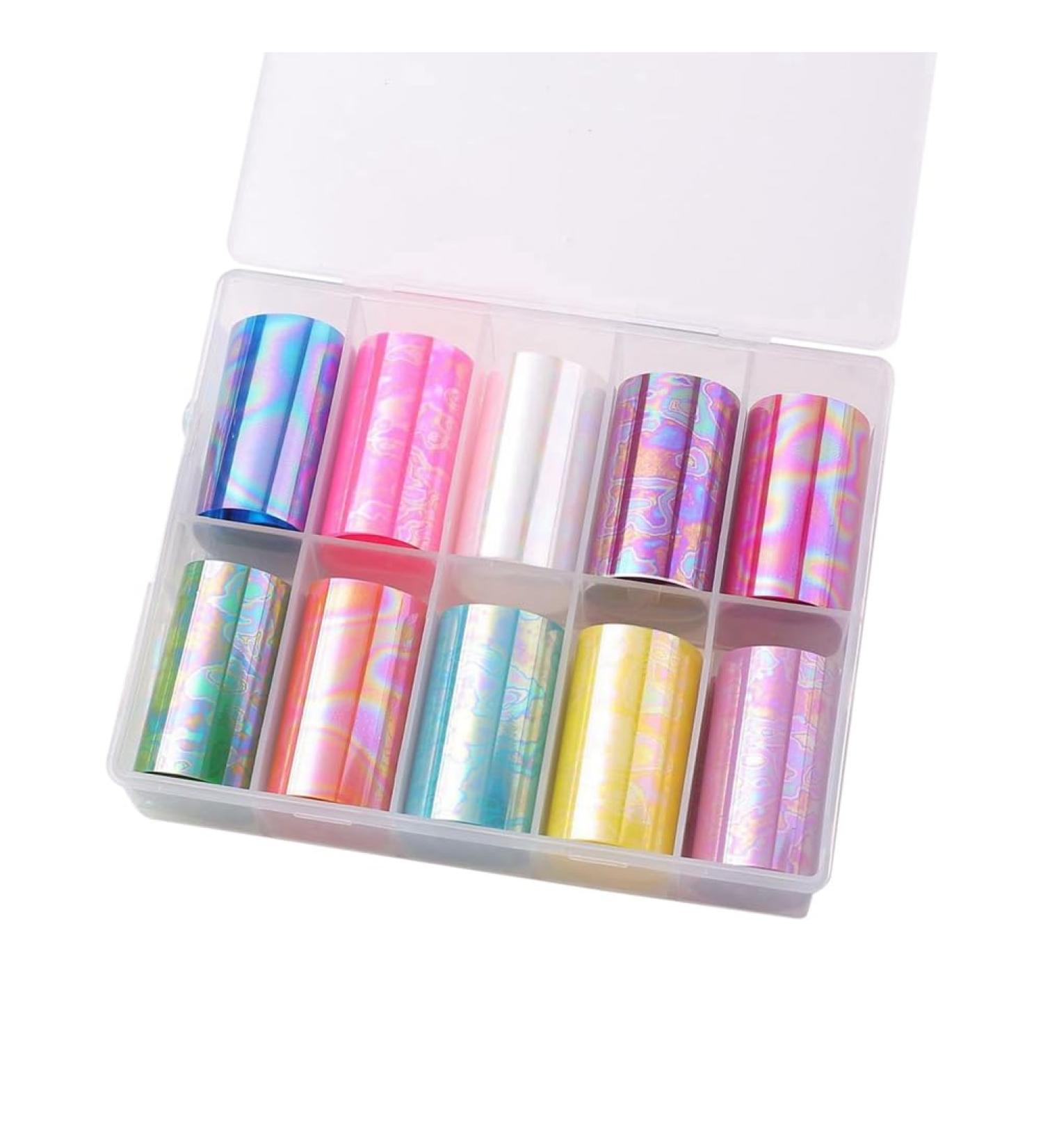 iFutniew 10 Rolls Aurora Nail Foil Nail Transfer Foil Holographic Nail Art Foil Decals for Nails Fingernail Stickers - Buy Online on GoSupps.com