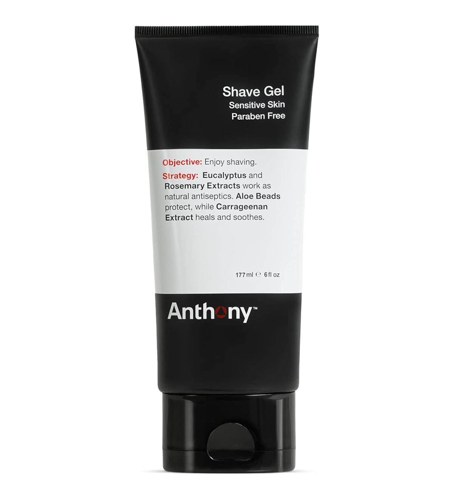 Anthony Men's Shave Gel for Sensitive Skin - Non-Foaming Soothing Cream with Aloe Vera Beads - Hydrating for Soft Face - 6 Fl Oz - Buy Online on GoSupps.com