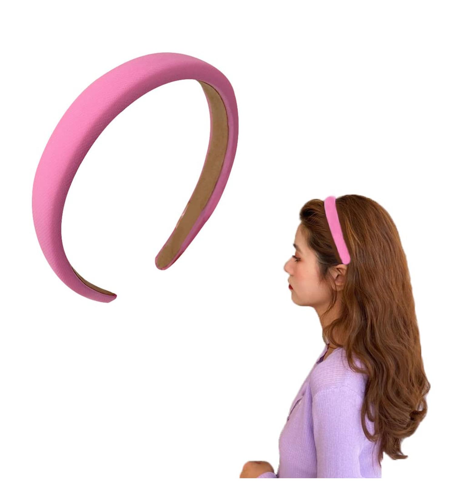 Pink Chunky Padded Headband for Women - Non Slip Satin Hairband with Puffy Sponge Design - Buy Online on GoSupps.com
