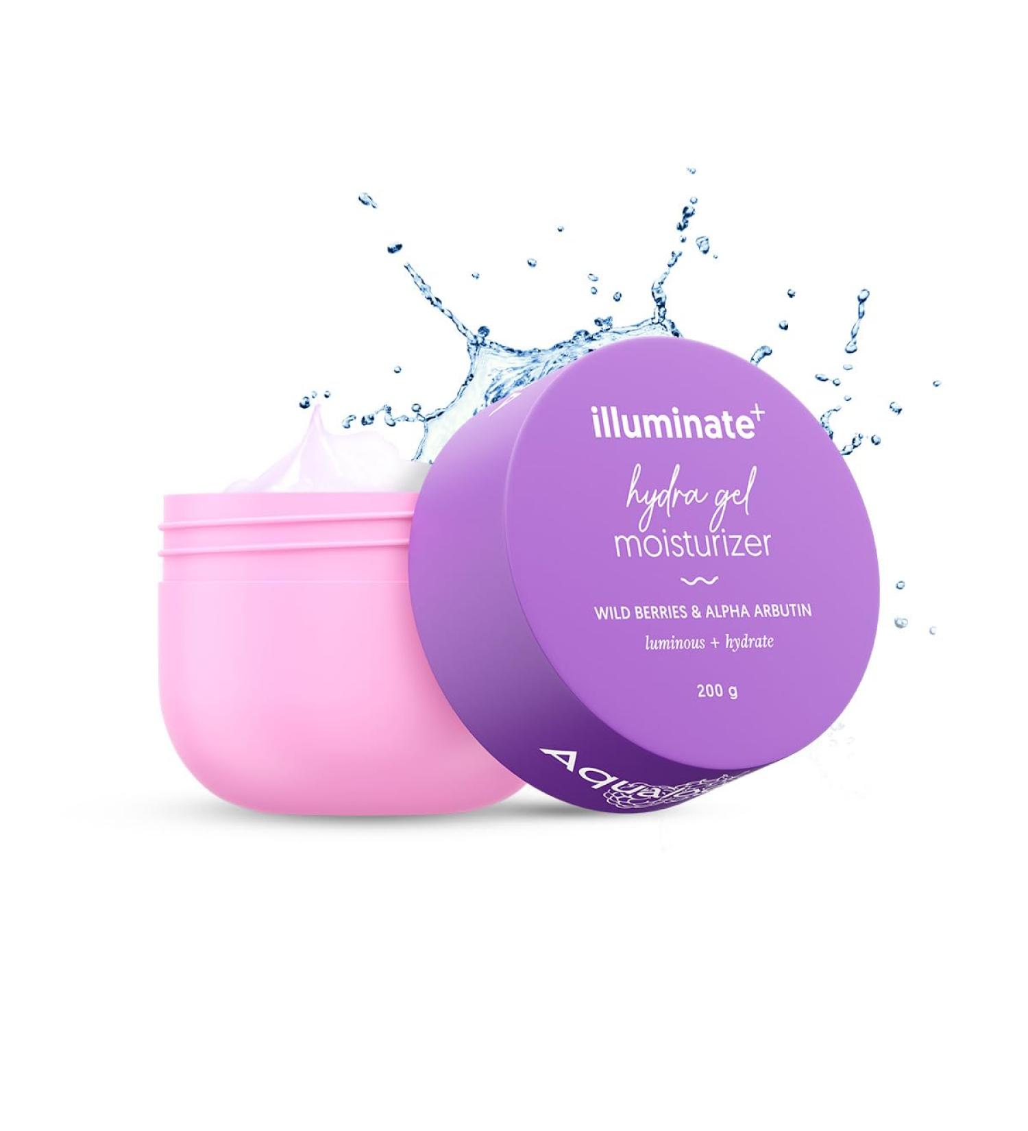 Aqualogica Illuminate + Hydra Gel Face Moisturizer | 24 Hour Deep Hydration for Oily to Combination Skin | with Wild Berries & Alpha Arbutin | Water-Like Gel Texture | 7.05 Oz/200g - Buy Online on GoSupps.com