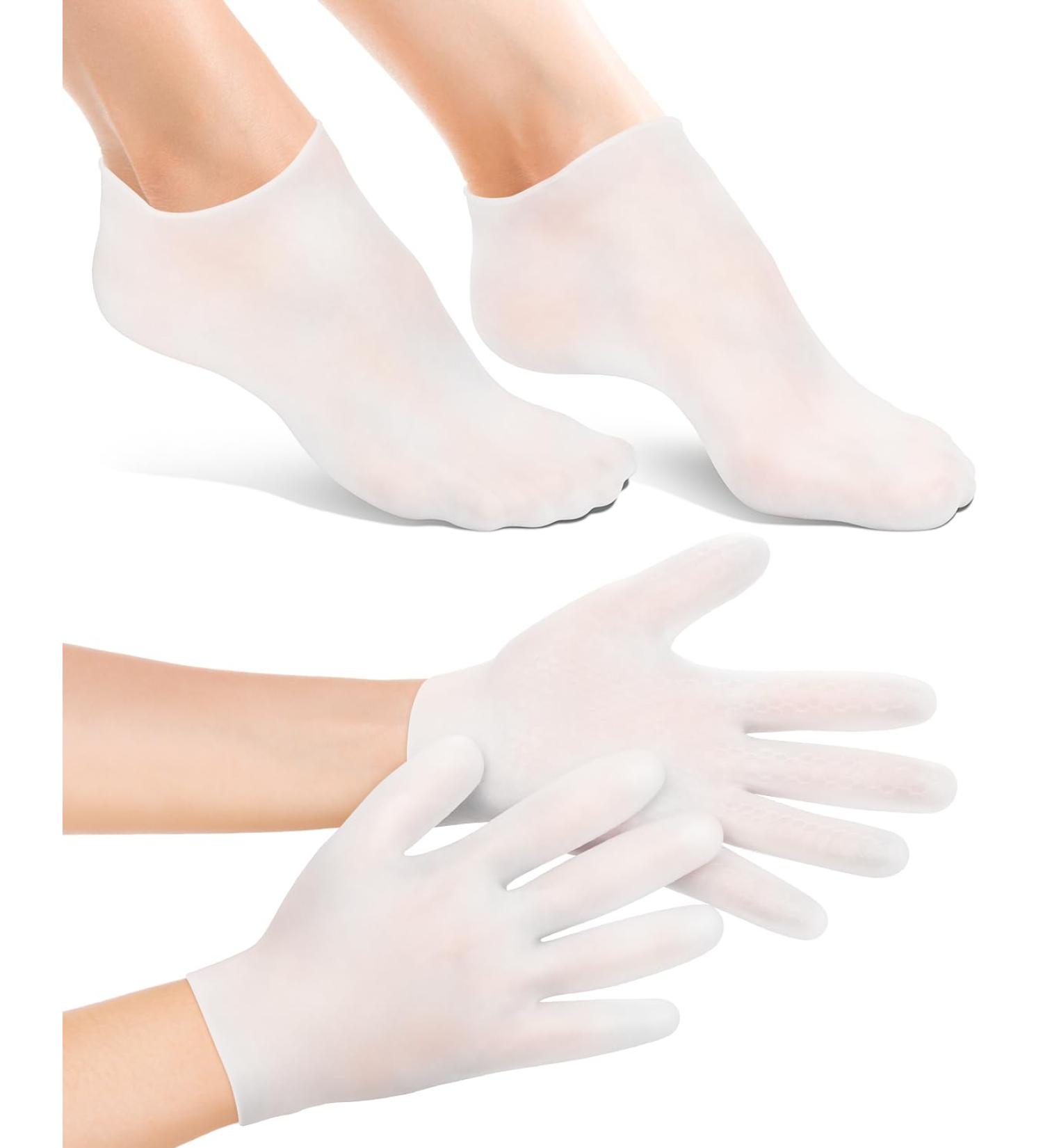 Buy 2 Pairs Silicone Moisturizing Glove Socks Set | Anti-Slip Gel Socks for Softening Dry Cracked Skin | Women’s Spa Pedicure Foot Care (White - Buy Online on GoSupps.com
