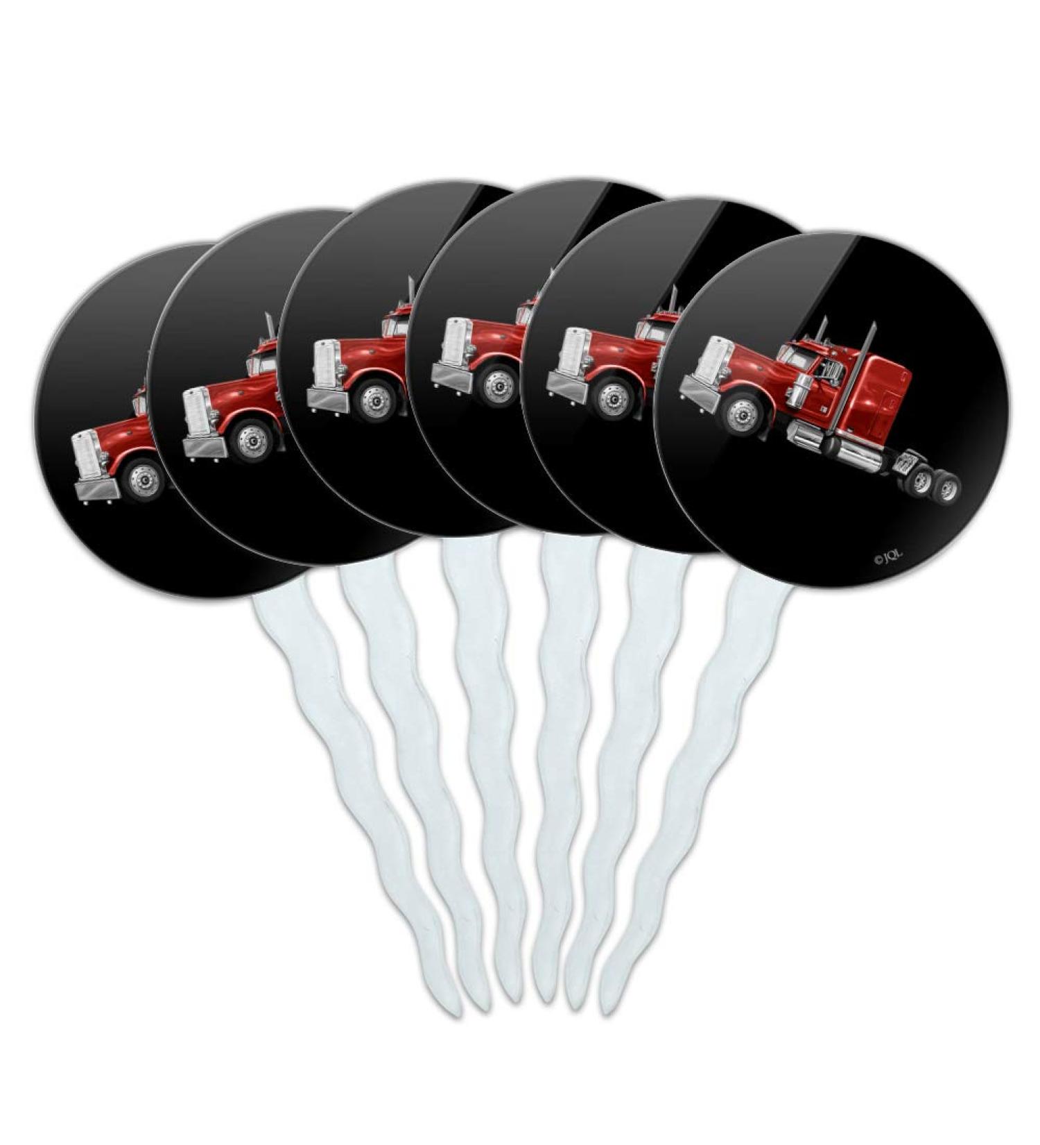 Semi Tractor Trailer Truck Trucker Cupcake Picks Toppers Decoration Set of 6 - Buy Online on GoSupps.com