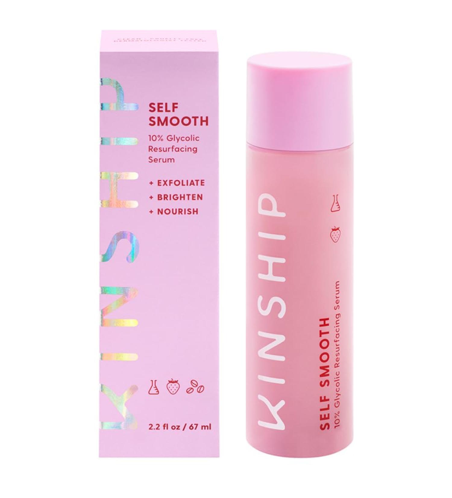 Kinship Self Smooth 10% Glycolic Toner-Serum | Exfoliating Overnight Treatment with AHA & Vitamin C | Brighten Smooth Hydrate - 2.2 Fl Oz - Buy Online on GoSupps.com