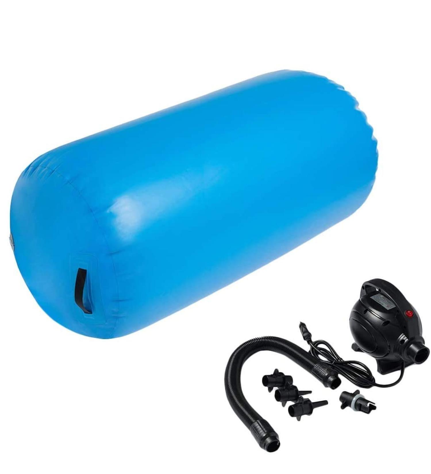 Minetom Air Roll 100cm Inflatable Yoga Roll - Air Barrel Gym Column with Pump | Blue | International Shipping - Buy Online on GoSupps.com