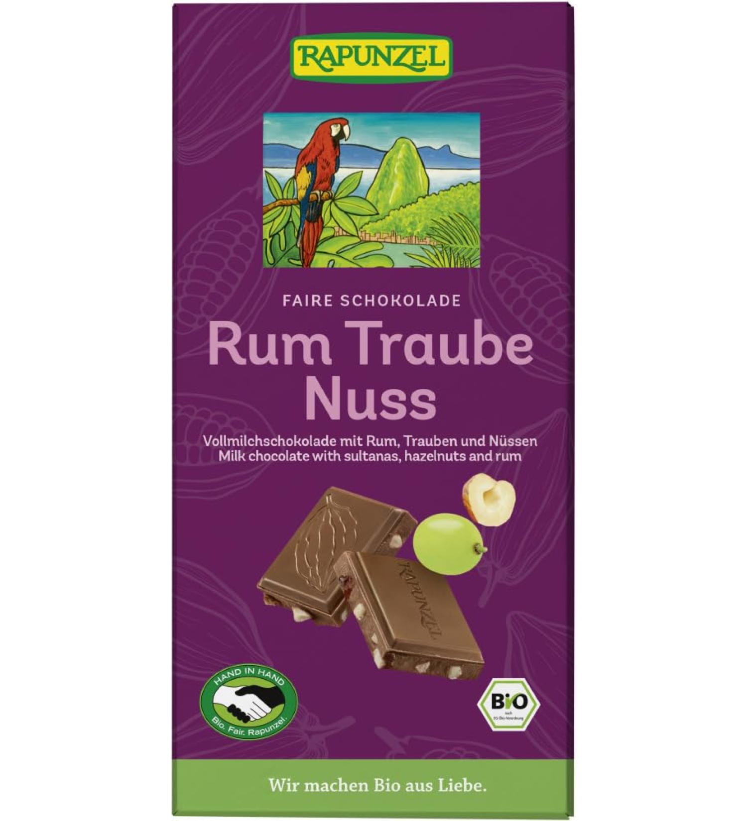 Rapunzel Organic Whole Milk Chocolate Rum Raisin Nuts HIH (6 x 100g)