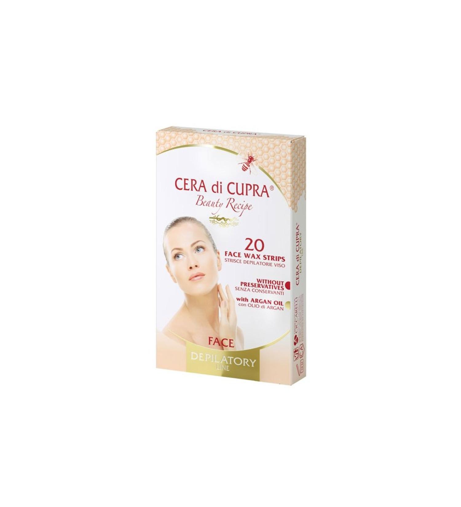 Cera di Cupra depilatory strips for face and sensitive areas 20 stripes + 2 towels after depilation effectively remove excess hair dermatologically tested face and tender parts