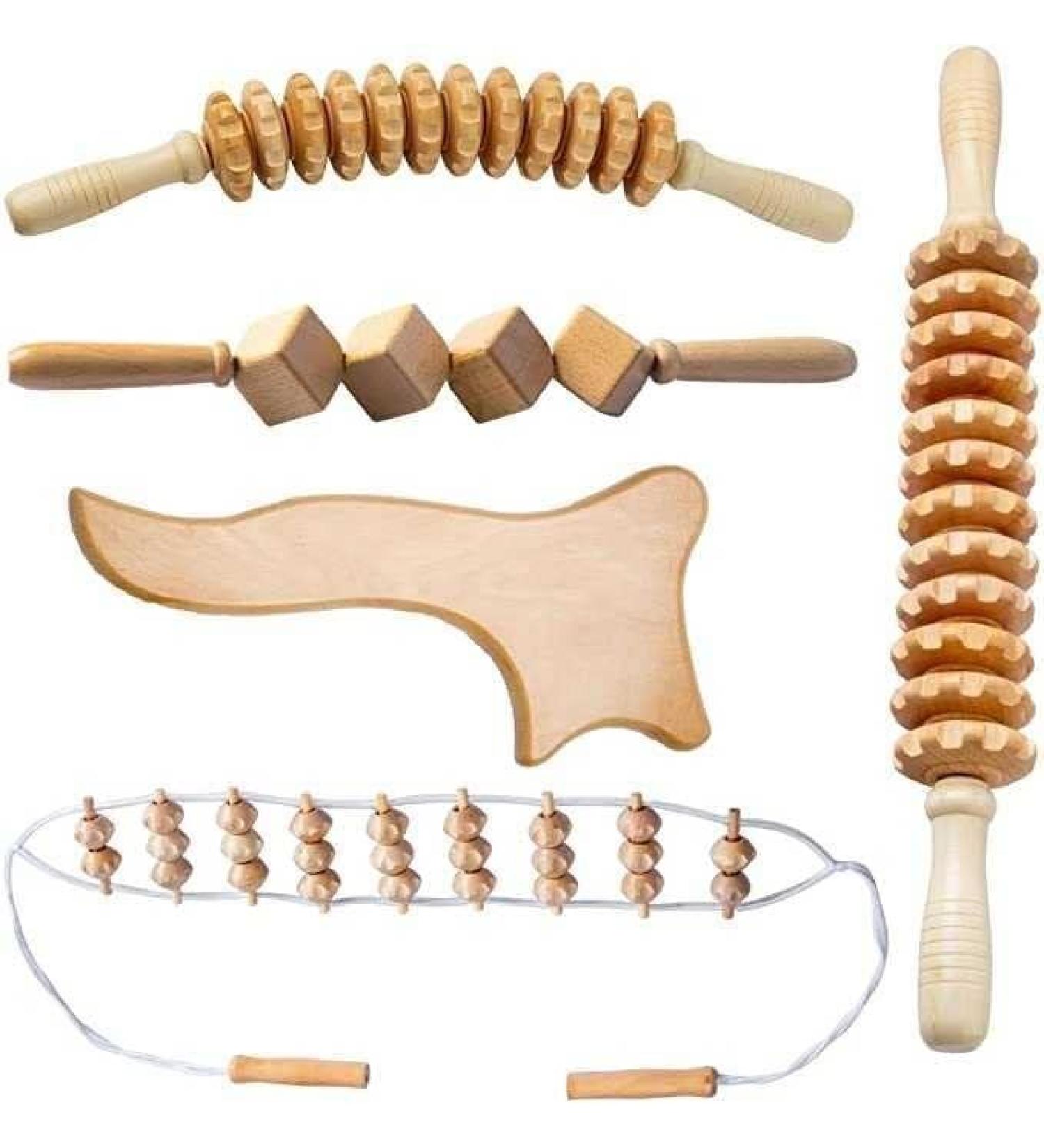 Premium 5-Part Wooden Massage Tool Set | Full Body Contour Anti-Cellulite & Lymphatic Drainage Rollers for Pain Relief - Buy Online on GoSupps.com