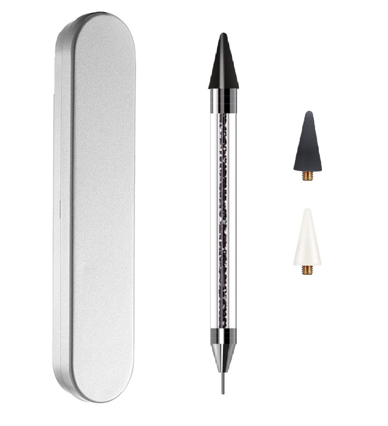 Dual Ended Nail Rhinestones Picker Pencil - Nail Art Dotting Tool with 2 Extra Wax Heads - Black Design for Perfect Nail Decoration - Buy Online on GoSupps.com