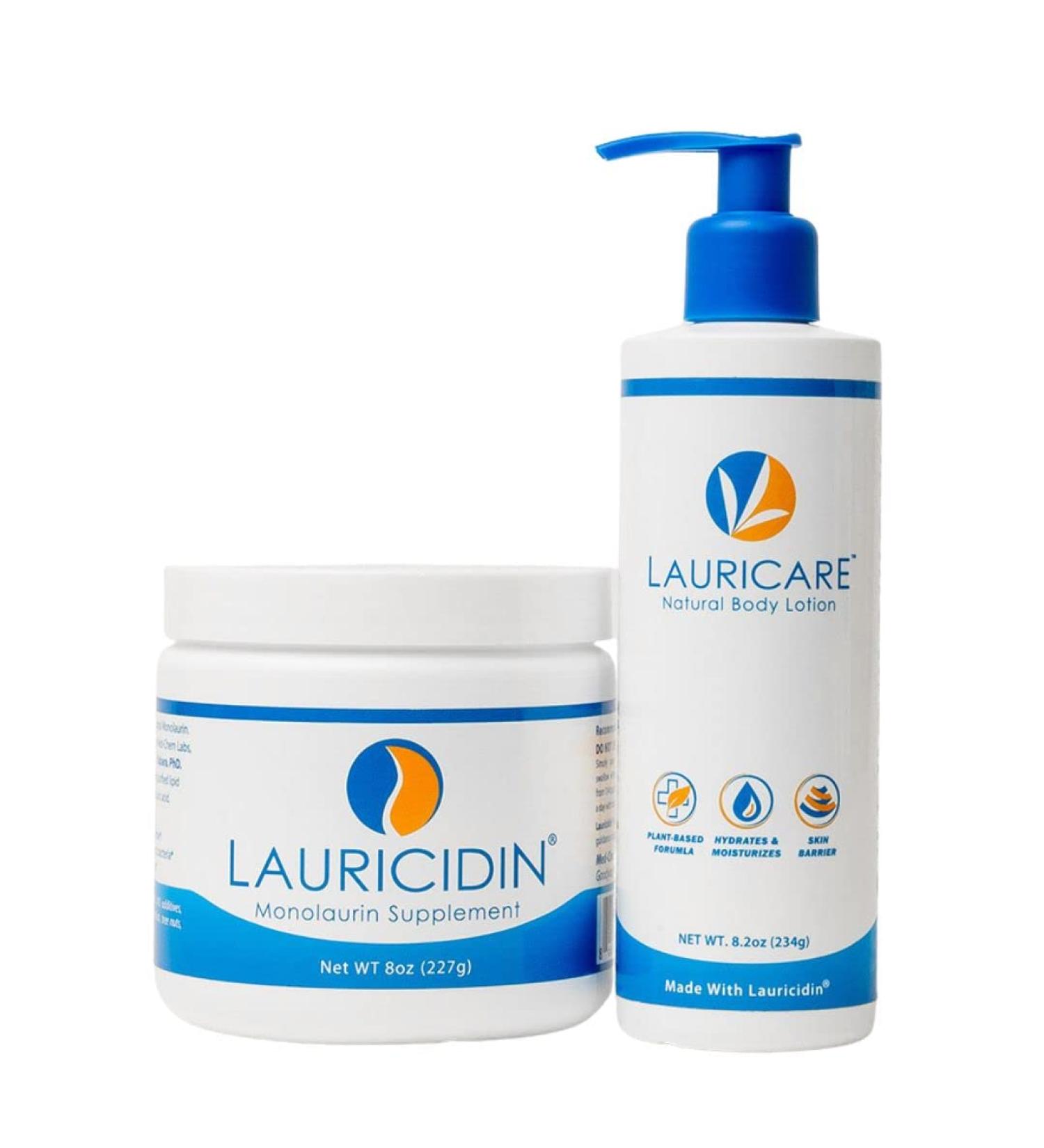 Lauricidin Monolaurin 227g Jar + Lauricare Activated Derma Lotion Bundle - Buy Online on GoSupps.com