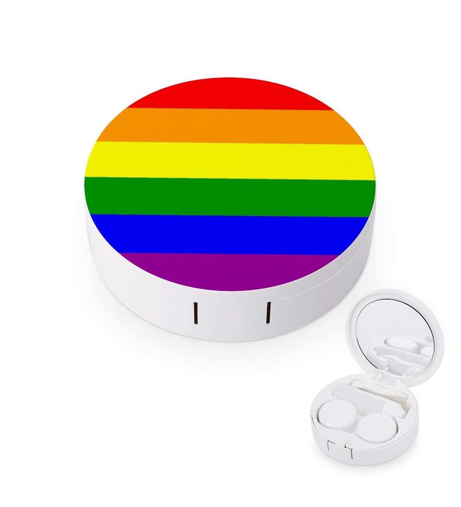 LGBT Pride Flag Round Case For Contact Lens Kit Storage Box with Mirror Printed - Buy Online on GoSupps.com