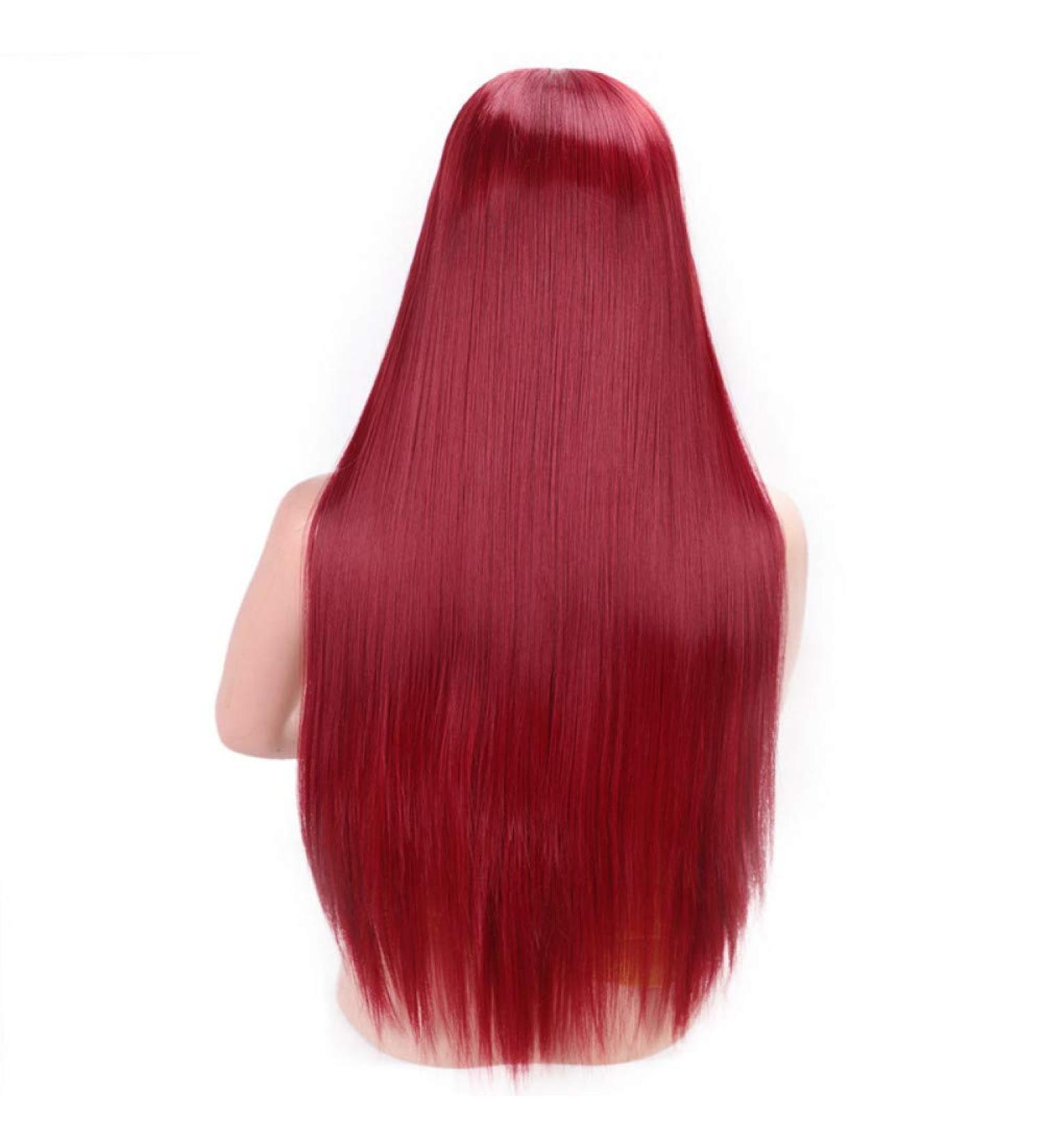 HBINGBING Platinum Blonde Synthetic Lace Front Wigs for Women Long Straight Wig Pink/Black Color Heat Resistant Fiber Hair red