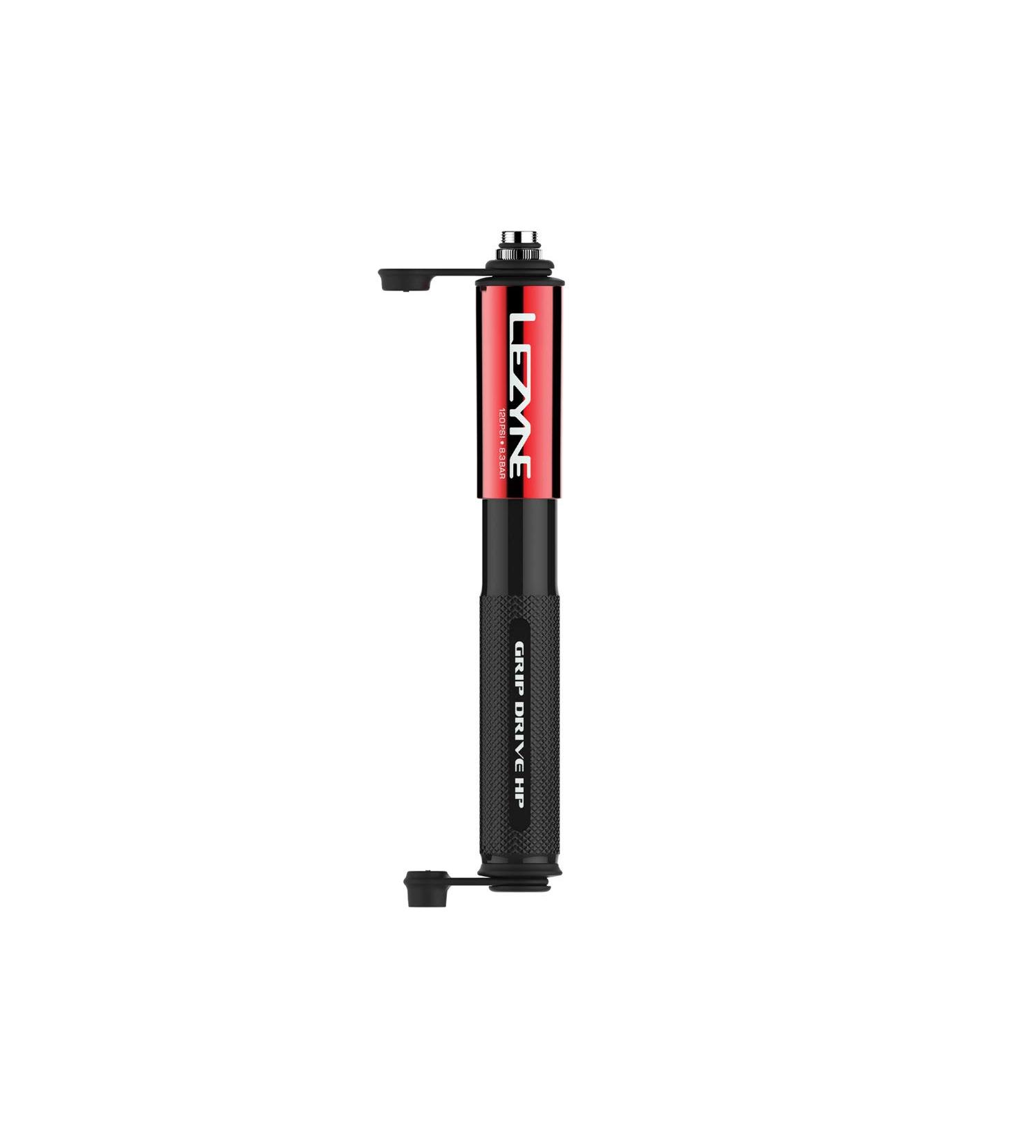 Lezyne Grip Drive HP Bicycle Hand Pump, ABS Flip Chuck, 120PSI, Road, Gravel Bike, Presta and Schrader Valve, High Pressure Small Red