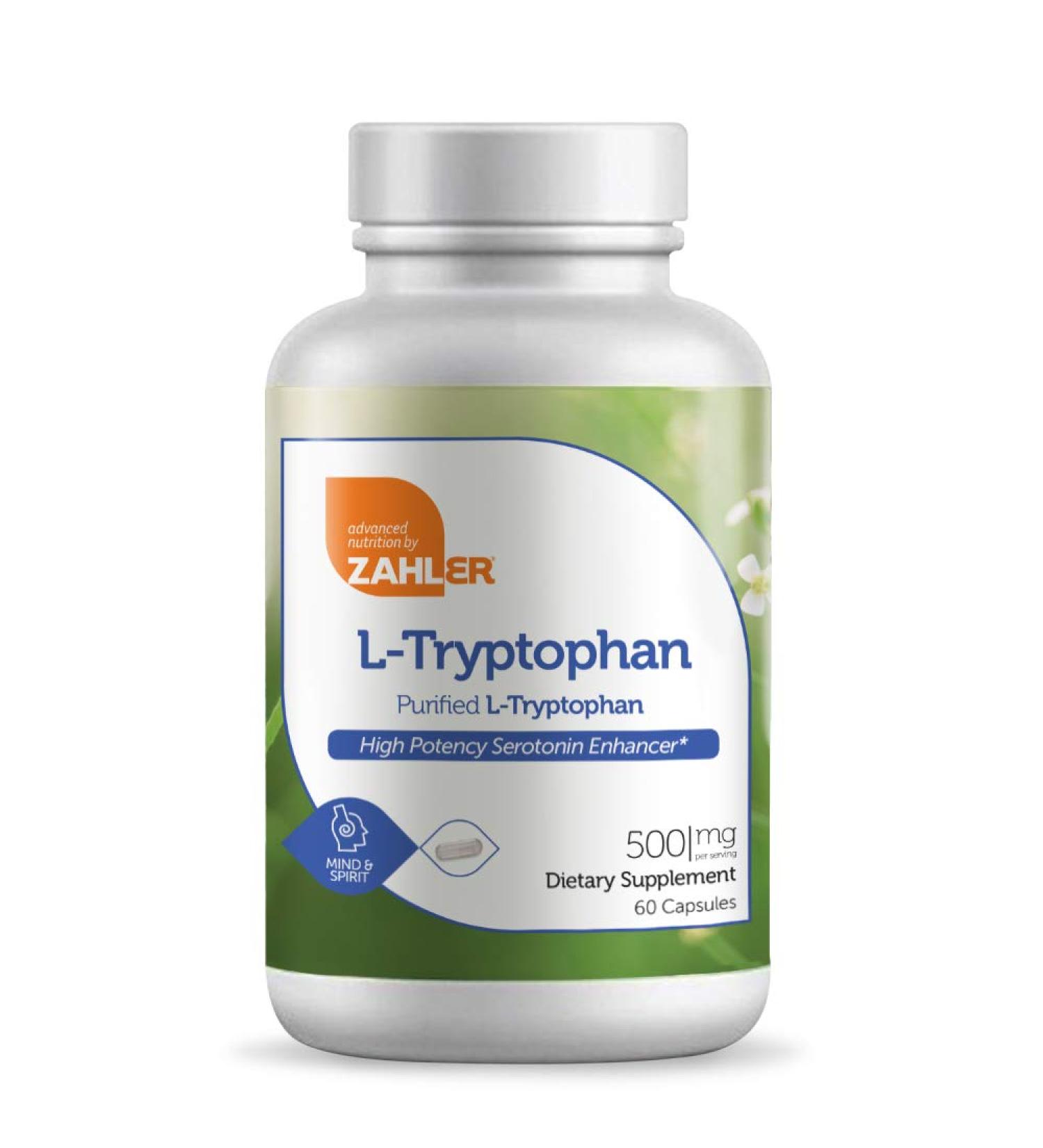 Zahler L-Tryptophan 500 mg - Pure Tryptophan Supplement, 60 Capsules for Mood & Sleep Support - Buy Online on GoSupps.com