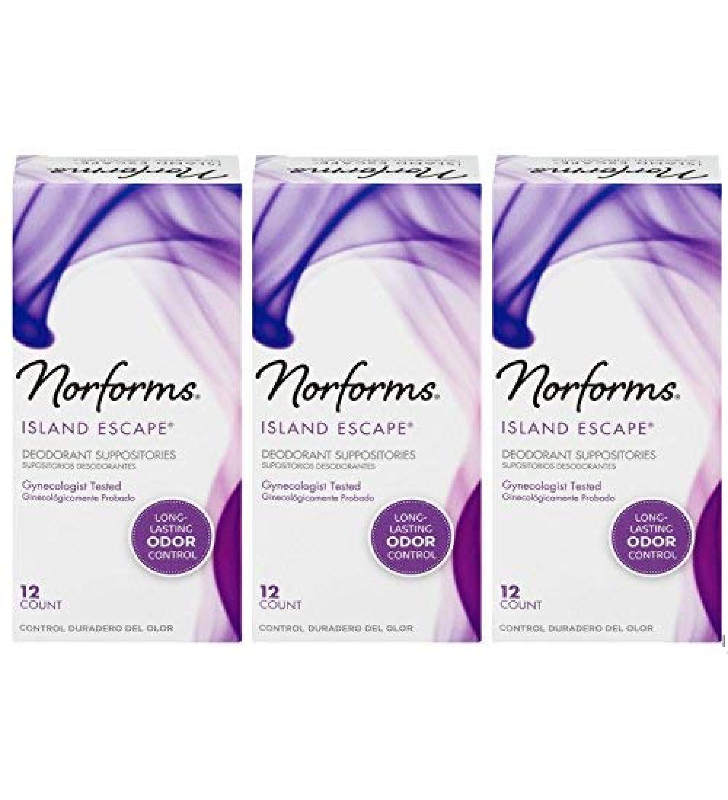 Norforms Feminine Deodorant Suppositories | Long Lasting Odor Control | Island Escape | 12 Count | Pack of 3 12 Count (Pack of 3) Island Escape