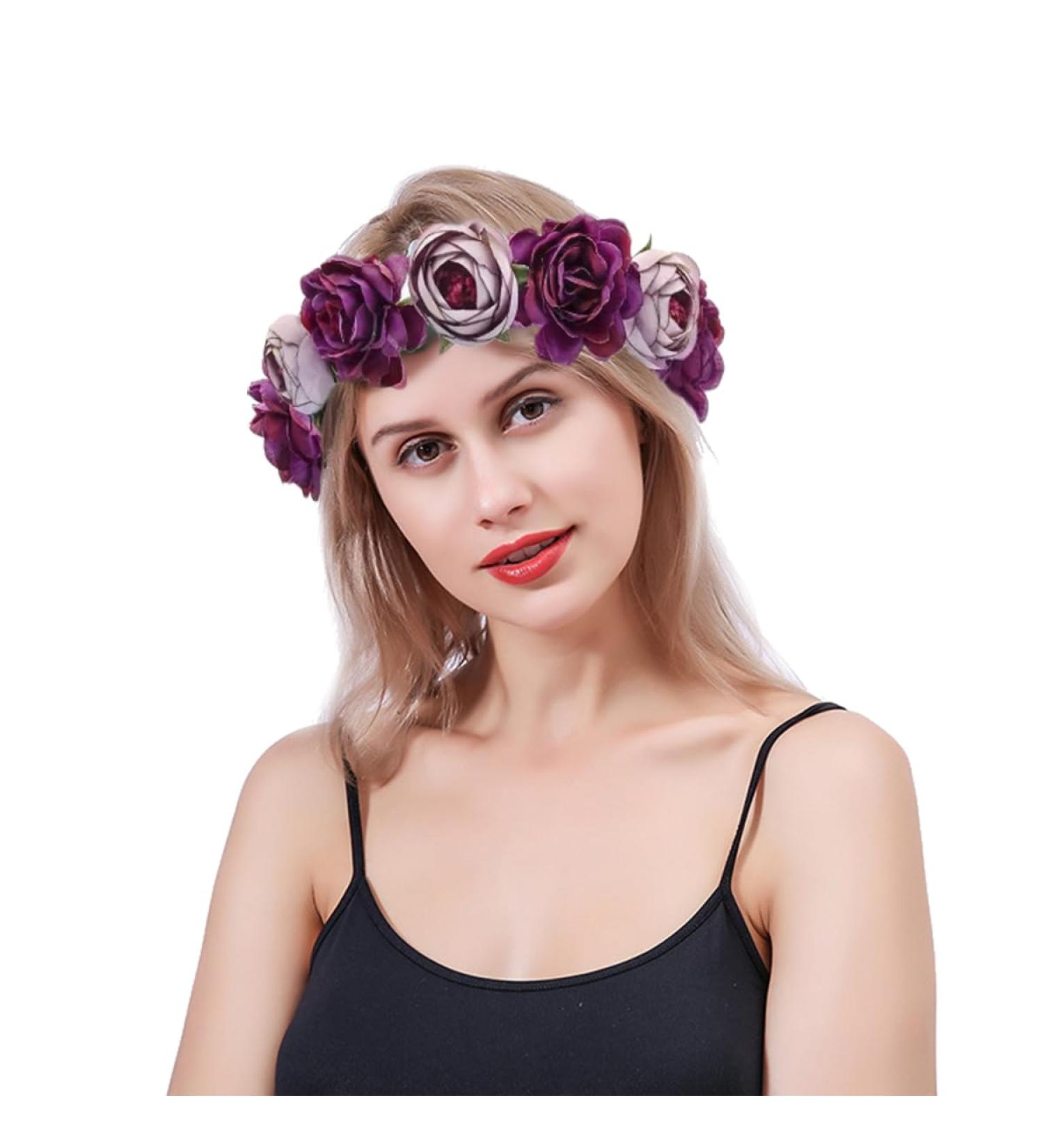 ZHER-LU Flower Headband Floral Crown Garland Halo for Wedding Festival (Purple) - Buy Online on GoSupps.com