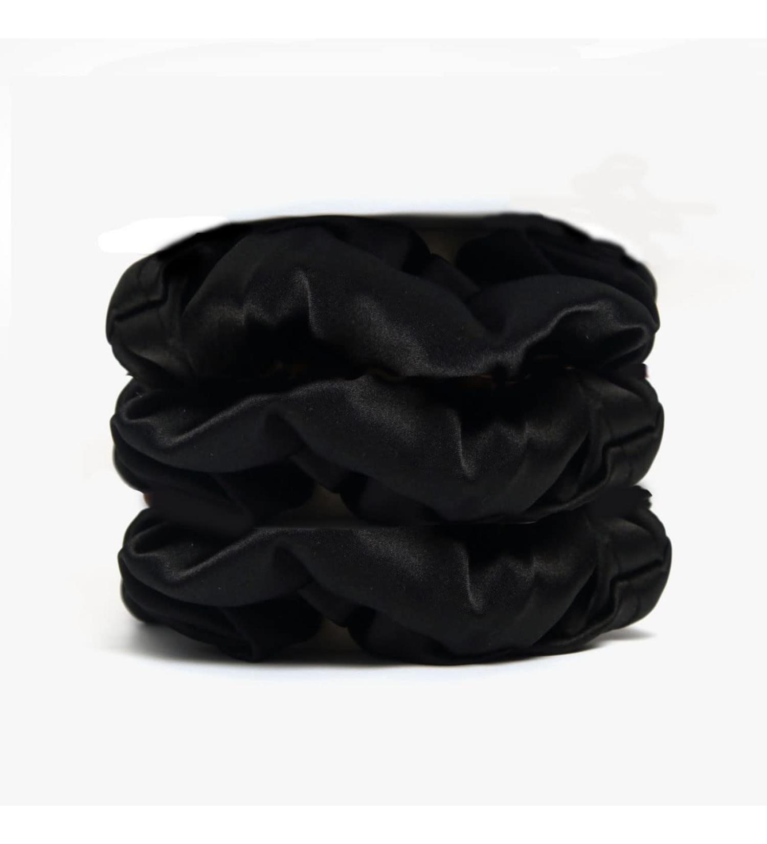3-Pack 100% Pure Mulberry Silk Hair Ties | 16 Momme Rubber Hair Gums for Women & Girls - Black - Buy Online on GoSupps.com