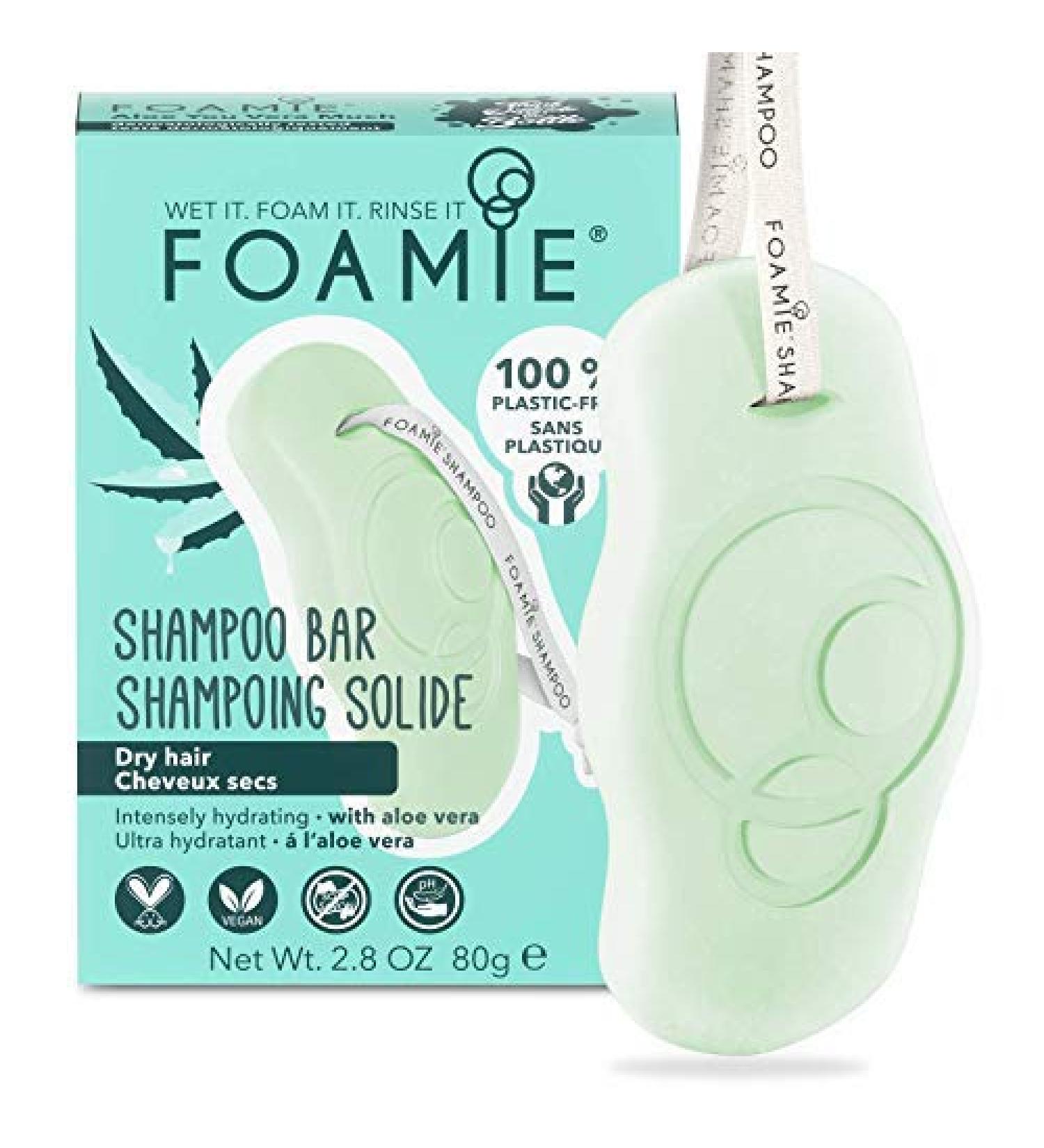 Foamie Natural Aloe Vera Shampoo Bar for Oily and Damaged Hair - Cruelty, Paraben, Sulfate Free - Strengthens, Massages, and Cleans Scalp - Plastic Free Packaging, Saves 2 Bottles - Buy Online on GoSupps.com