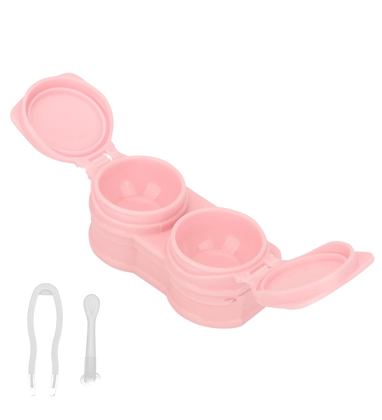Portable Dustproof Contact Lens Container Set with Tweezers Outdoor & Office Use (Pink) - Buy Online on GoSupps.com