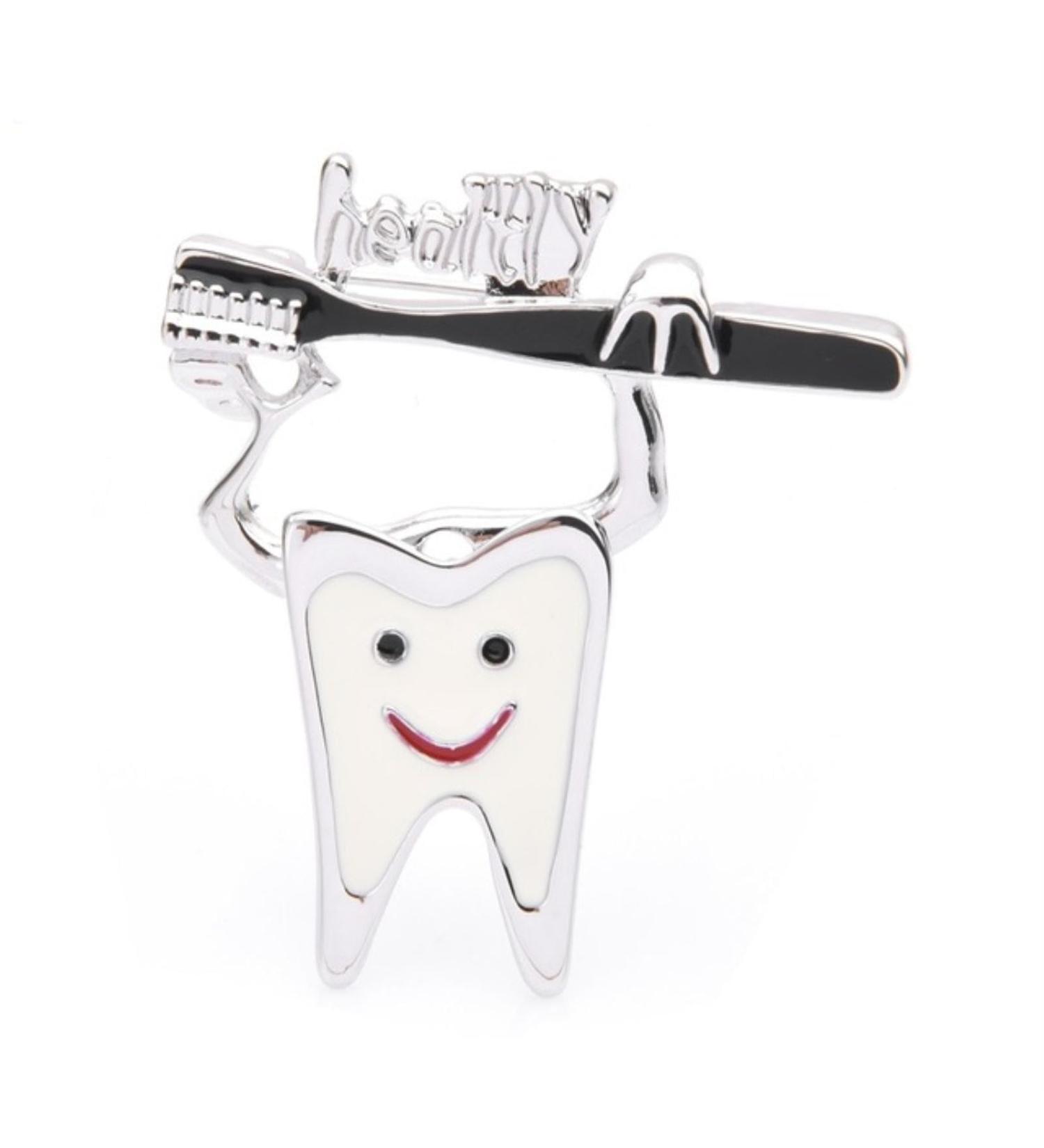 1 Piece Enamel Toothbrush Brooch Stylish Alloy Tooth Healthy Dentist Pin for Women - Buy Online on GoSupps.com
