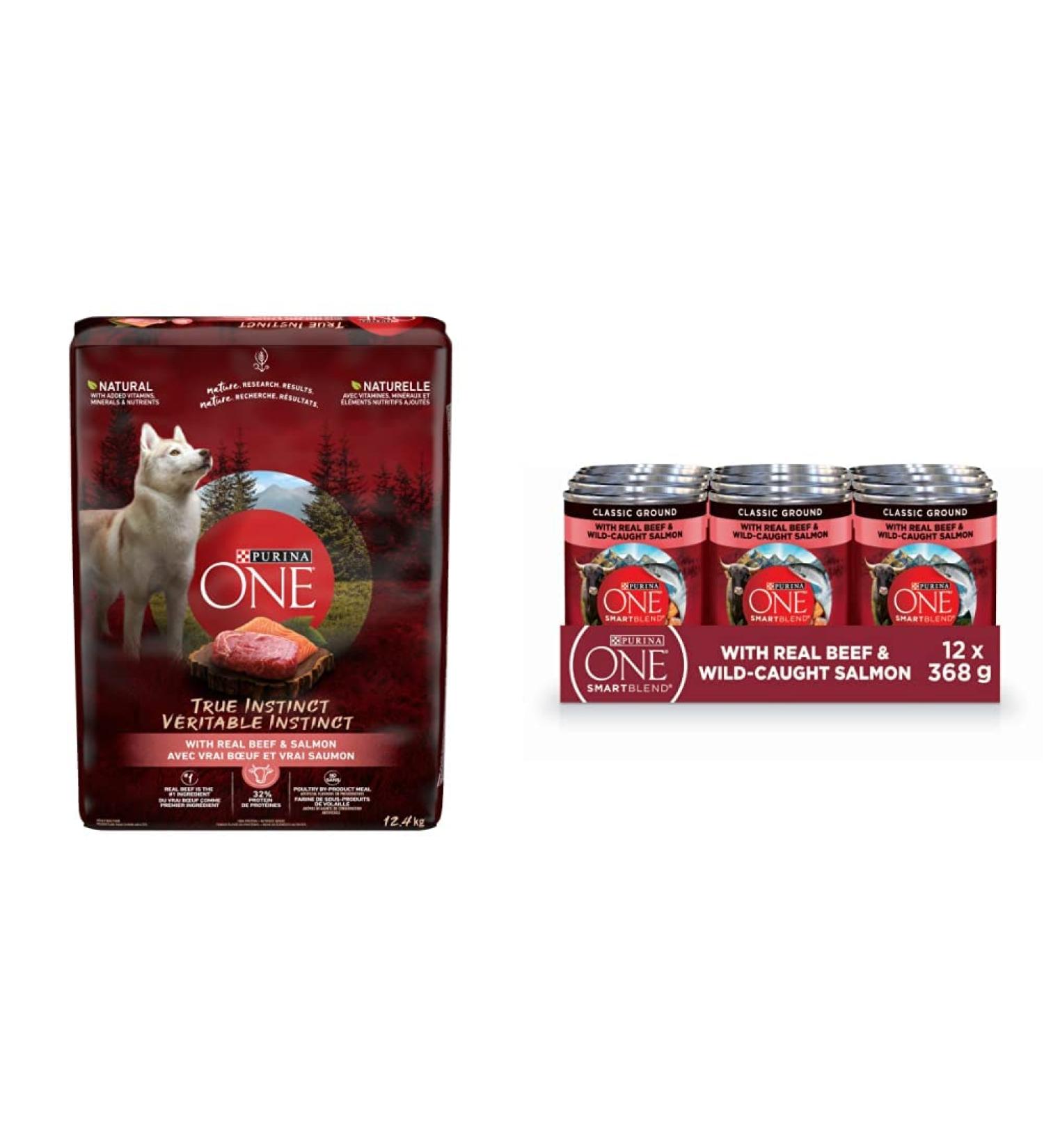 Purina ONE Smartblend True Instinct Natural Dry Dog Food + Wet Dog Food (Beef & Salmon) - Buy Online on GoSupps.com