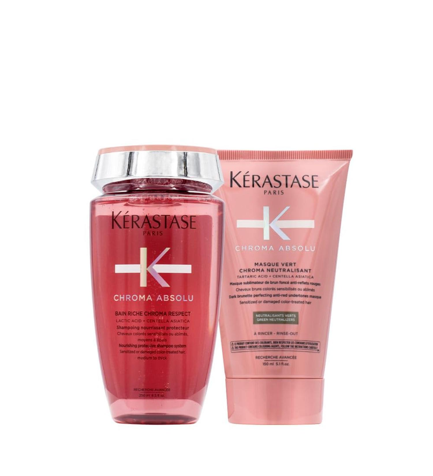 Kerastase Duo Chroma Absolu Bain Riche Shampoo 250 ml and Chroma Absolu Farbkorrekturmaske 150 ml