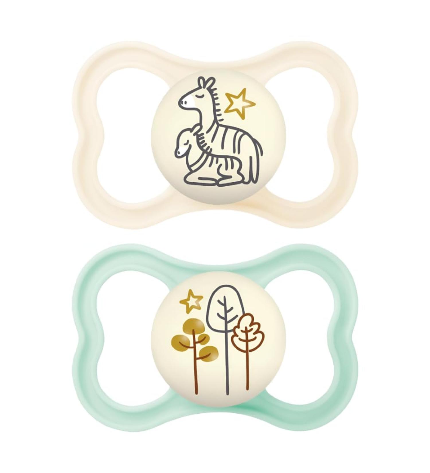 MAM Air Pacifier Set - Luminous 2-Pack for 16+ Months SkinSoft Silicone Teat Organic Round Design & Pacifier Cover - Shop Now for Worldwide Shipping! - Buy Online on GoSupps.com