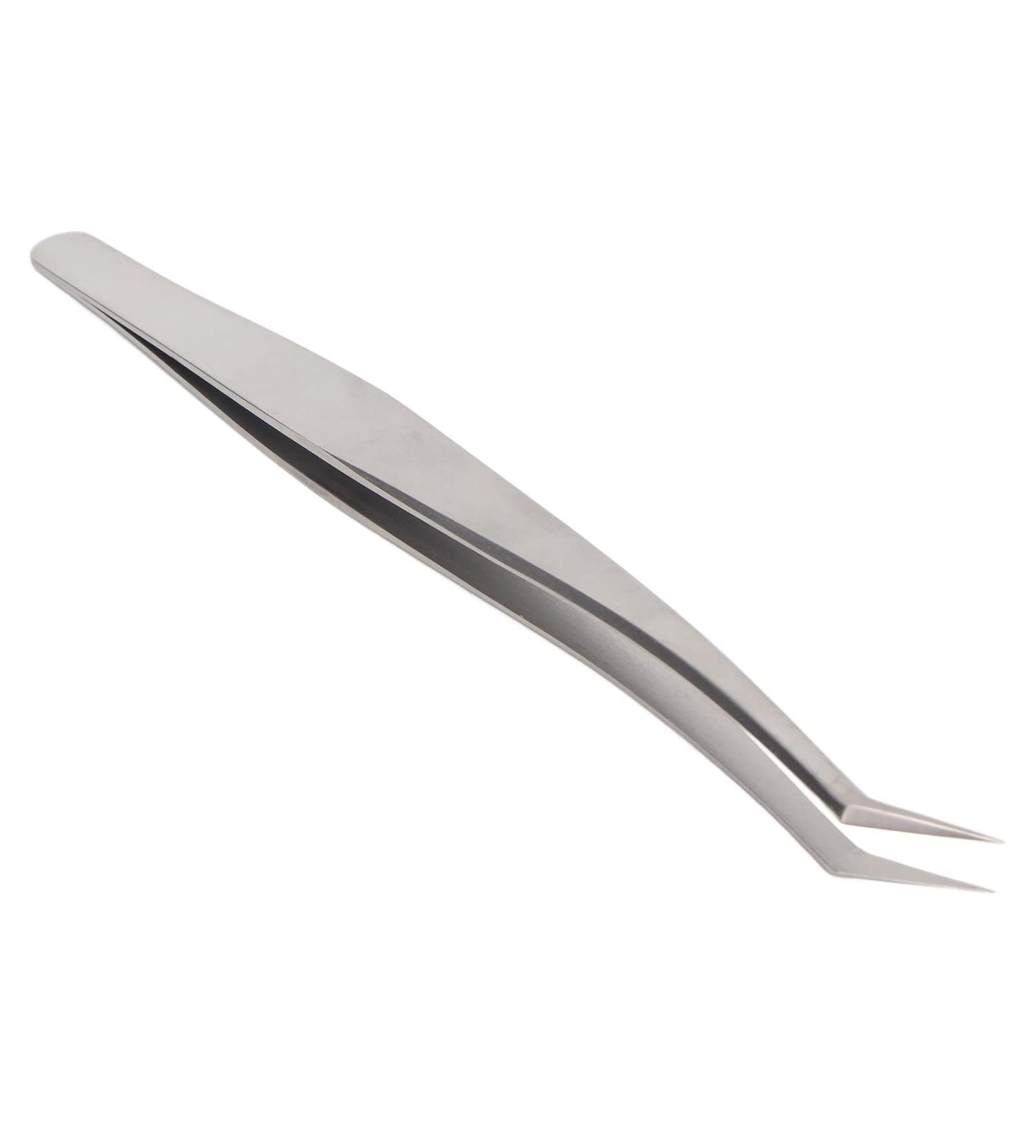 Eyelash Extension Tweezers High Precision Silver Stainless Steel Short Slanted Design for Perfect Manicure - Buy Online on GoSupps.com