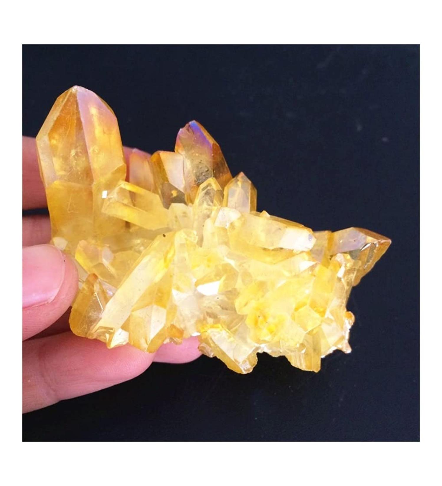 Yellow Aura Quartz Crystal Natural Quartz Cluster Specimen Rough Stones and Minerals Home Decor Home Collections - Buy Online on GoSupps.com
