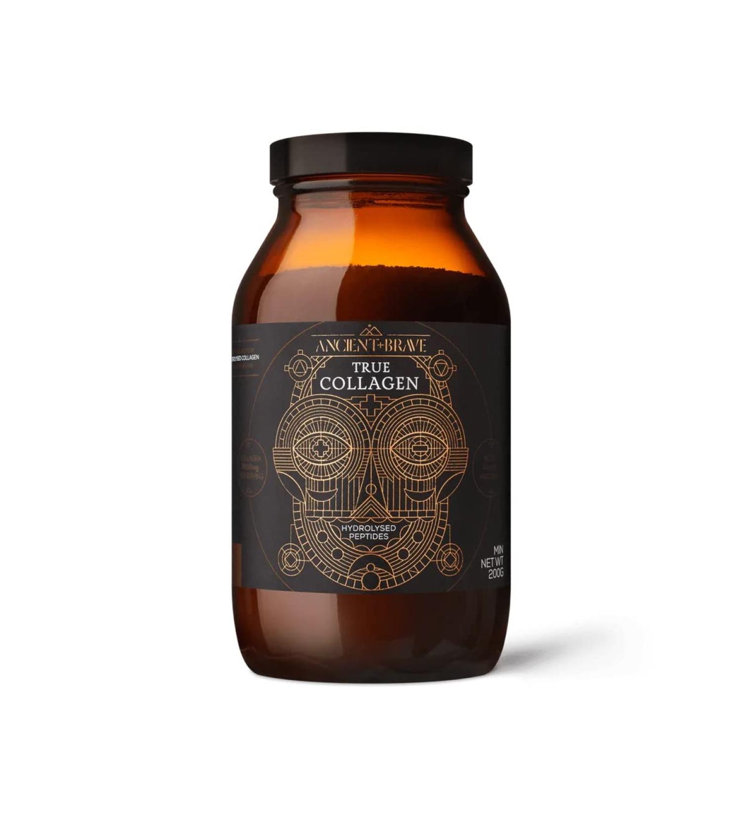 Ancient + Brave True Collagen 200g - Grass-Fed Bovine Collagen Powder - 100% Hydrolysed Collagen Peptides (Type 1) - High Protein Fasting Keto - Anti-Ageing Skin Hair & Nail Health - Buy Online on GoSupps.com