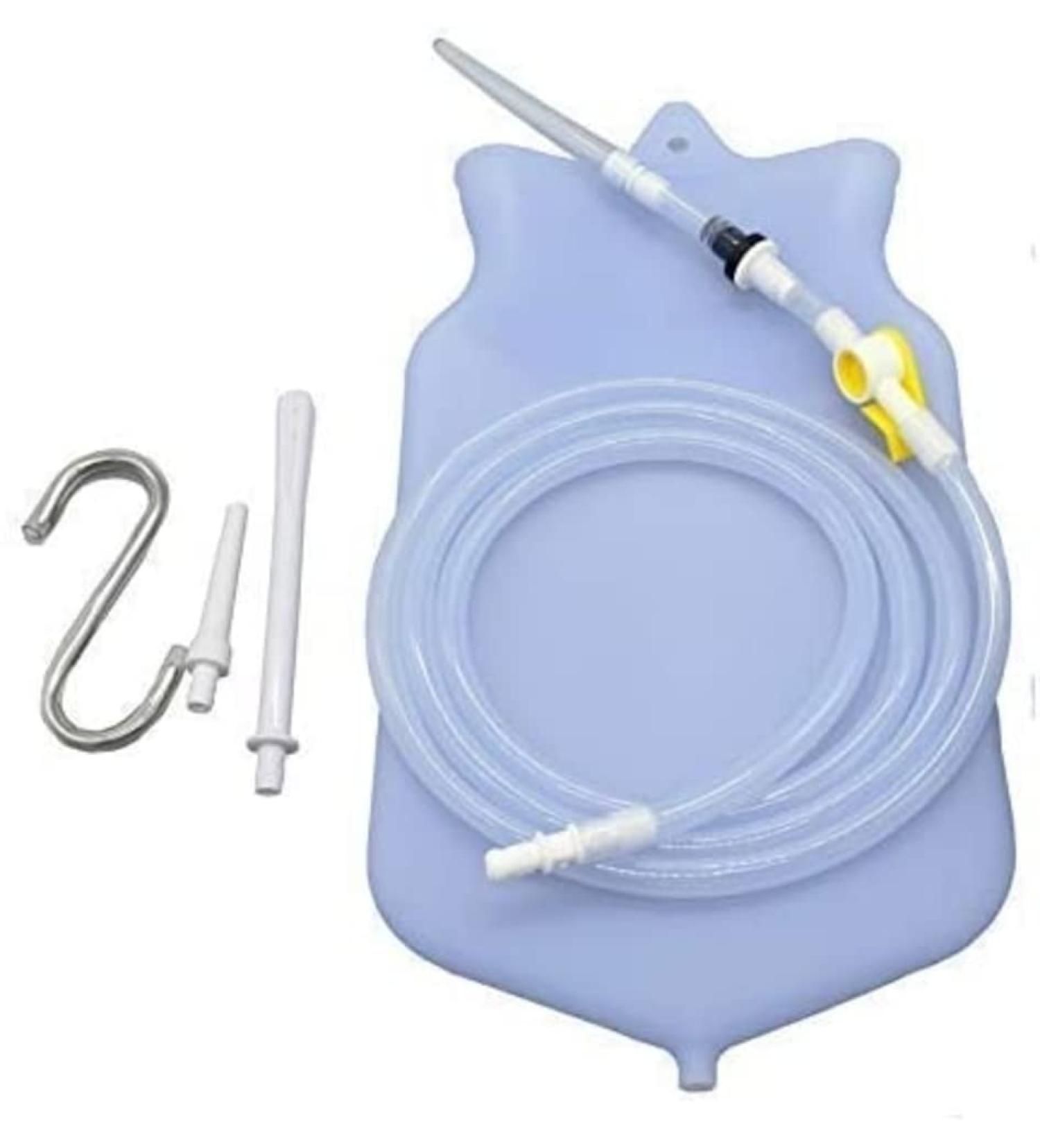 Silicone Enema Bag Kit | Non-Toxic & BPA-Free | 2 Quart with Extra Long Hose 3 Nozzles Stopcock Tap & Stainless Steel Hook | Ideal for Safe & Comfortable Use - Buy Online on GoSupps.com