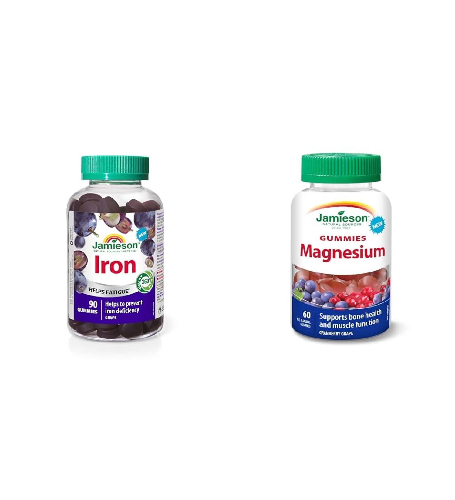 Jamieson Iron Gummies Grape Flavour 90 Count Helps to Prevent Iron Deficiency & Magnesium Gummies - Cranberry Grape Flavour 60 Count (Pack of 1) SUPPLEMENT + SUPPLEMENT 9204 - Buy Online on GoSupps.com