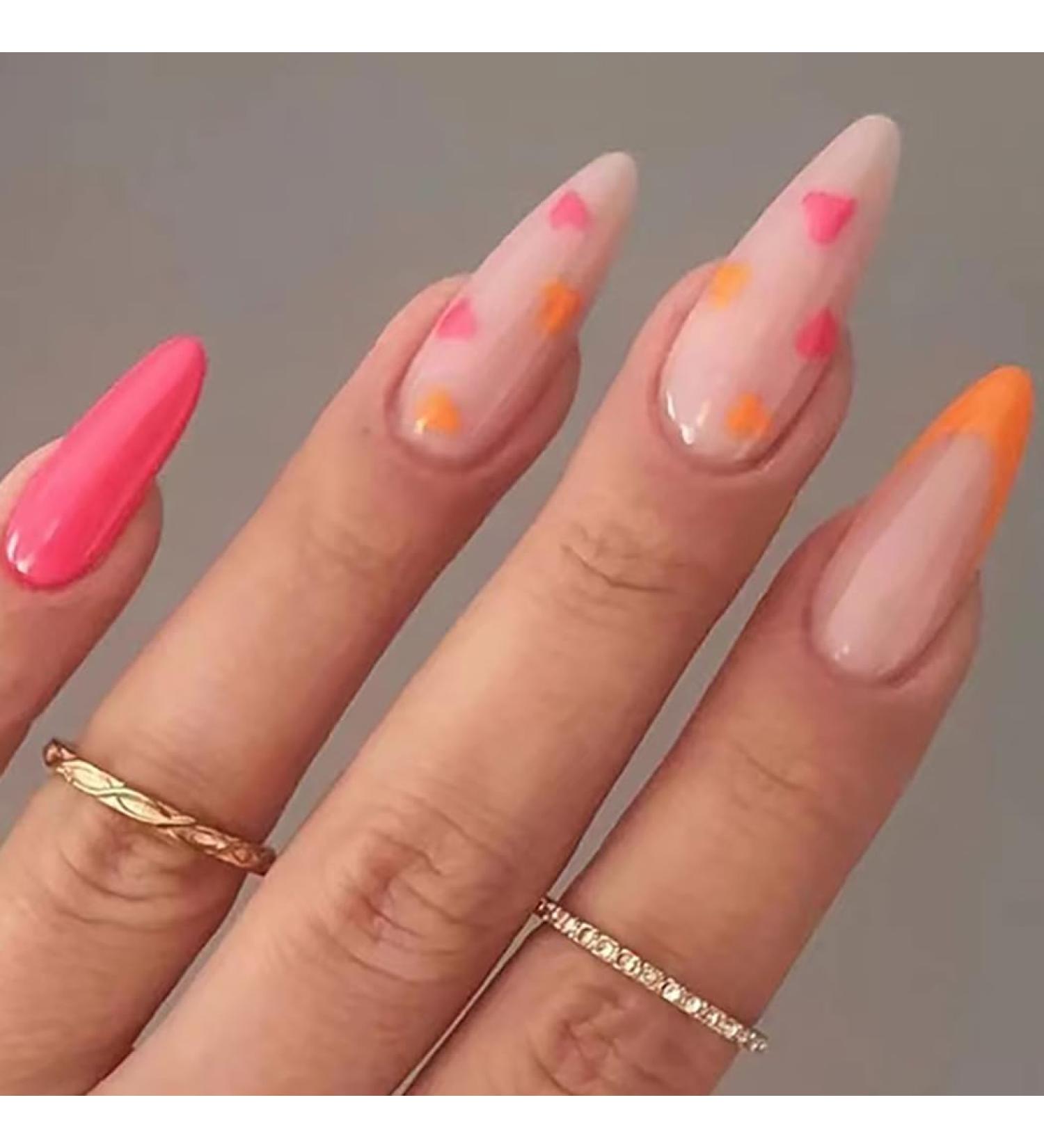 French False Nails Pink Heart Press on Nails Ballerina Acrylic Stick on Nails Almond Fake Nails 24pcs for Women and Girls (Color : Pink Size : B) - Buy Online on GoSupps.com