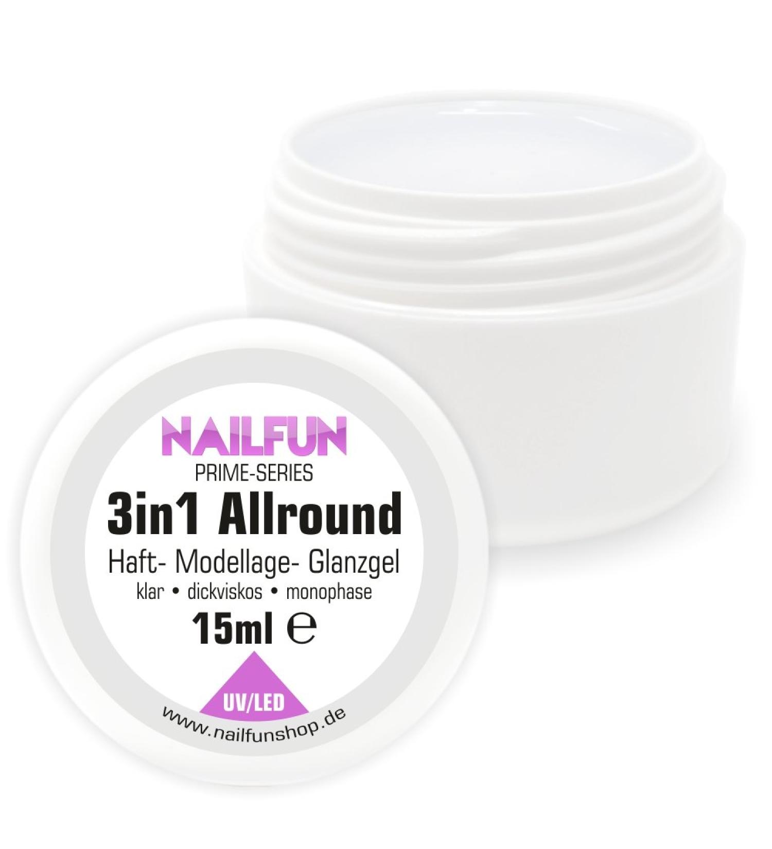 Nailfun 15ml 3-in-1 Prime Allround Gel | Monophase Clear Thick Gel - Acid-Free Self-Smoothing for Detention Assembly & Finish - UV/LED Hardening - Buy Online on GoSupps.com
