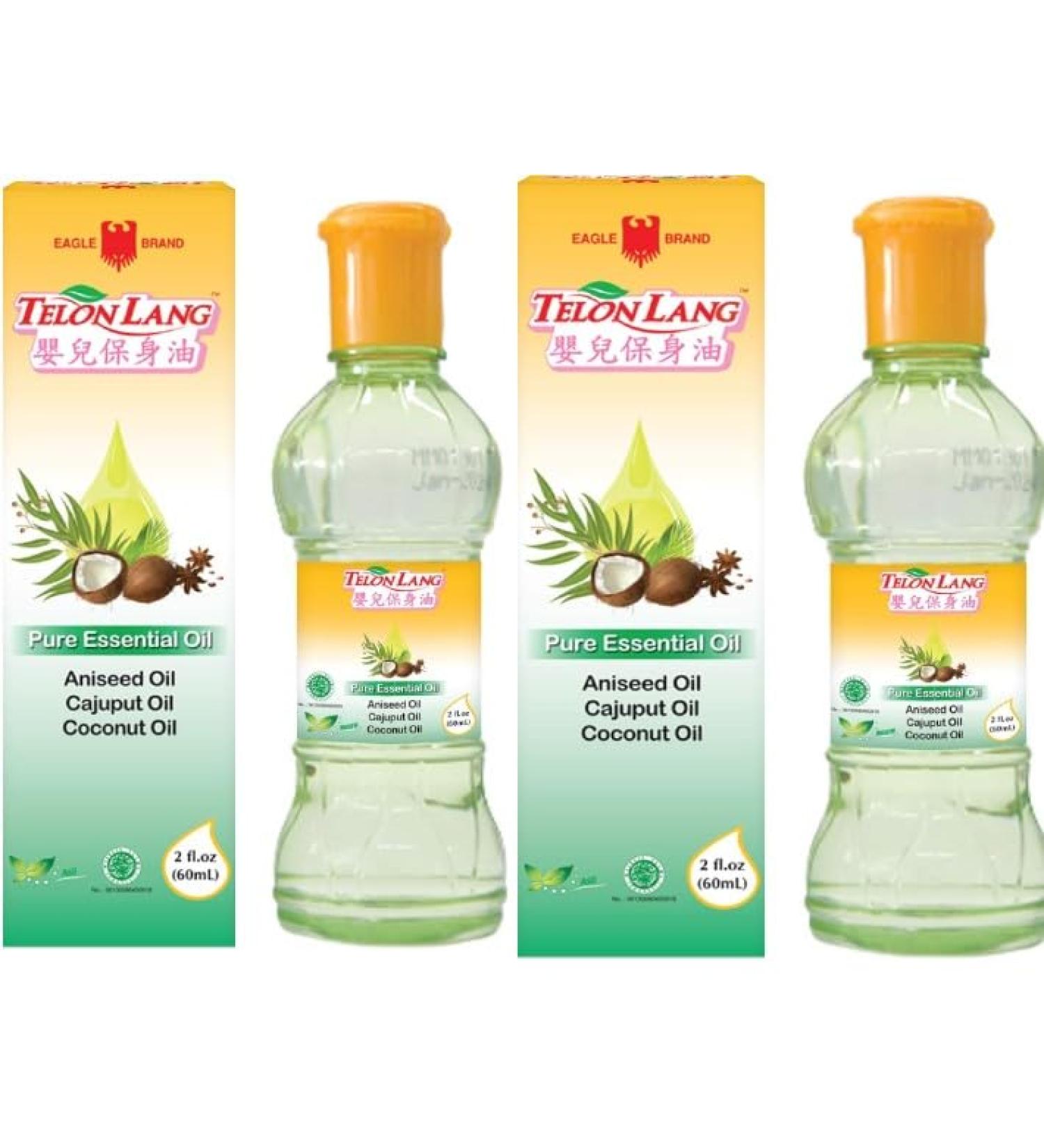 Telon Lang Pure Essential Oil - Cap Lang Minyak Telon - 2fl.oz/60ml (Pack of 2) - Product of Indonesia