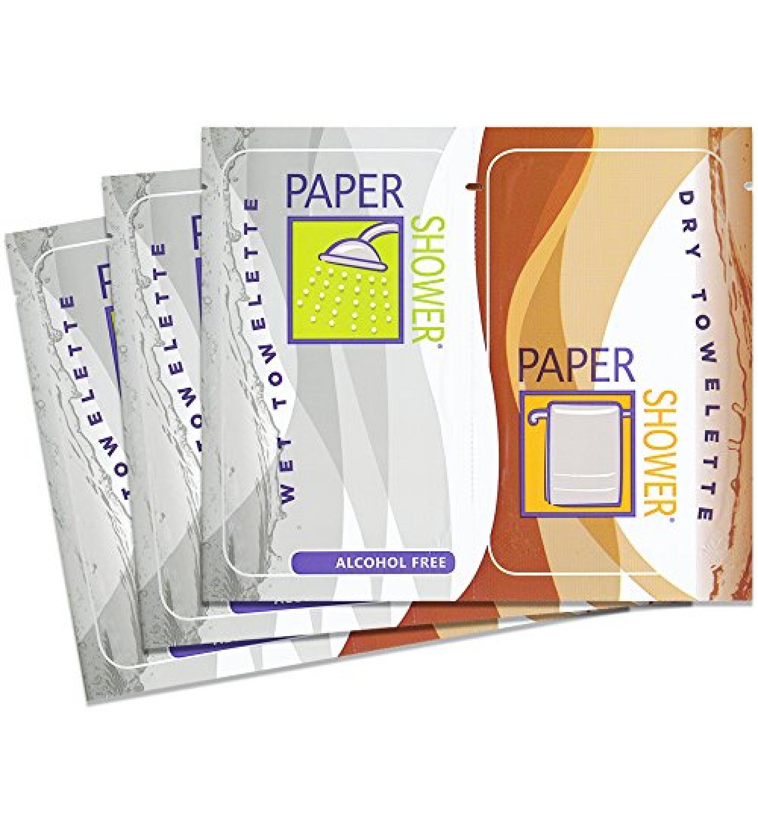 Paper Shower-Alcohol Free -NEW- 6 Body Wipe Packs (A Wet and Dry Towel in Each Pack) Per Order Unscented 1 Count (Pack of 6)