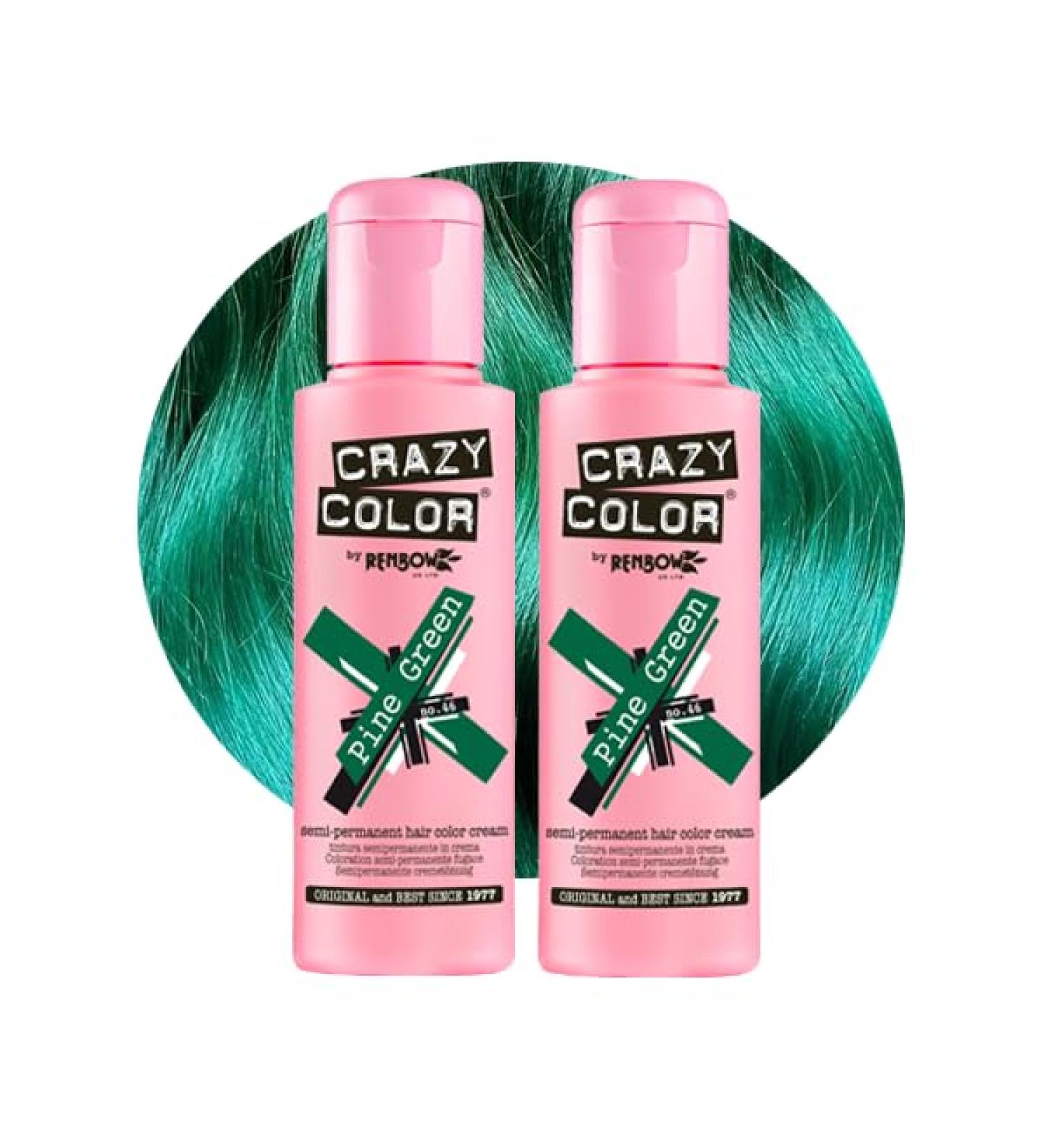 Crazy Color Vibrant Pine Green Semi-Permanent Hair Dye - 200ml | Dark Green Vegan Formula with Conditioning & Nourishing Oils - Buy Online on GoSupps.com