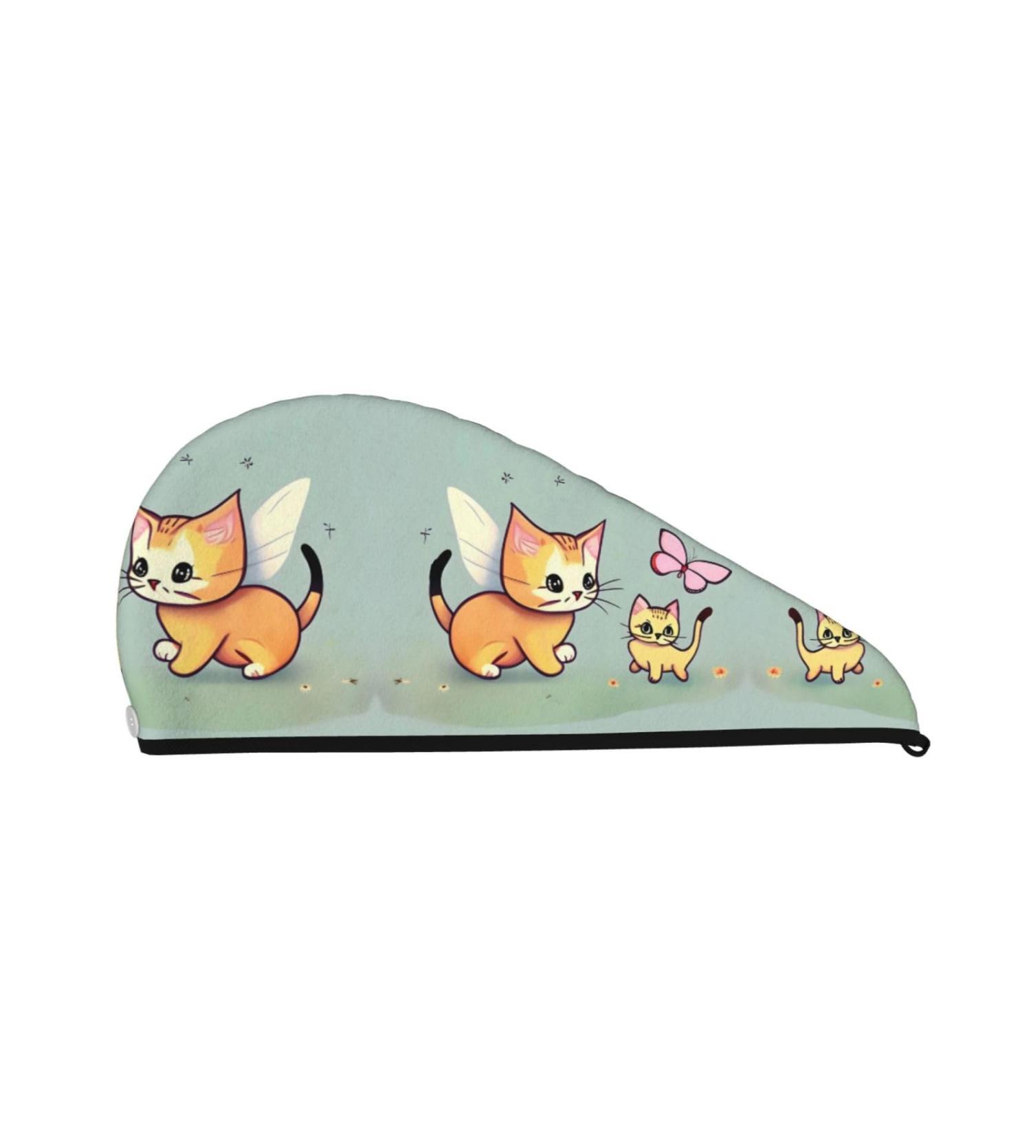Super Absorbent Kitten Butterfly Dry Hair Cap for Girls Quick Dry Elastic Wrap for Long Thick Hair - Buy Online on GoSupps.com