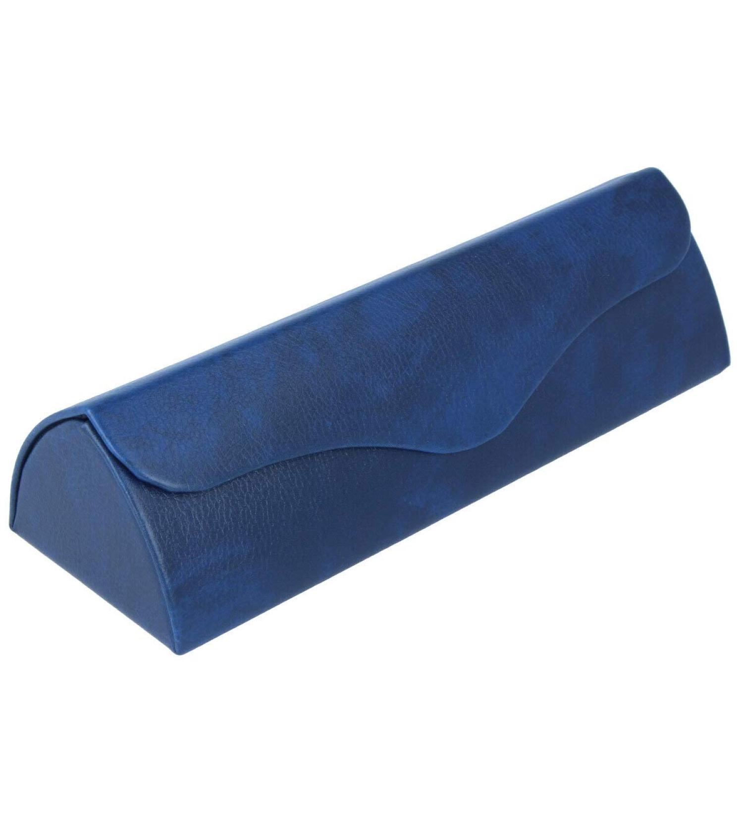 elegant triangular imitation leather glasses case LIPARI with magnetic closure in blue