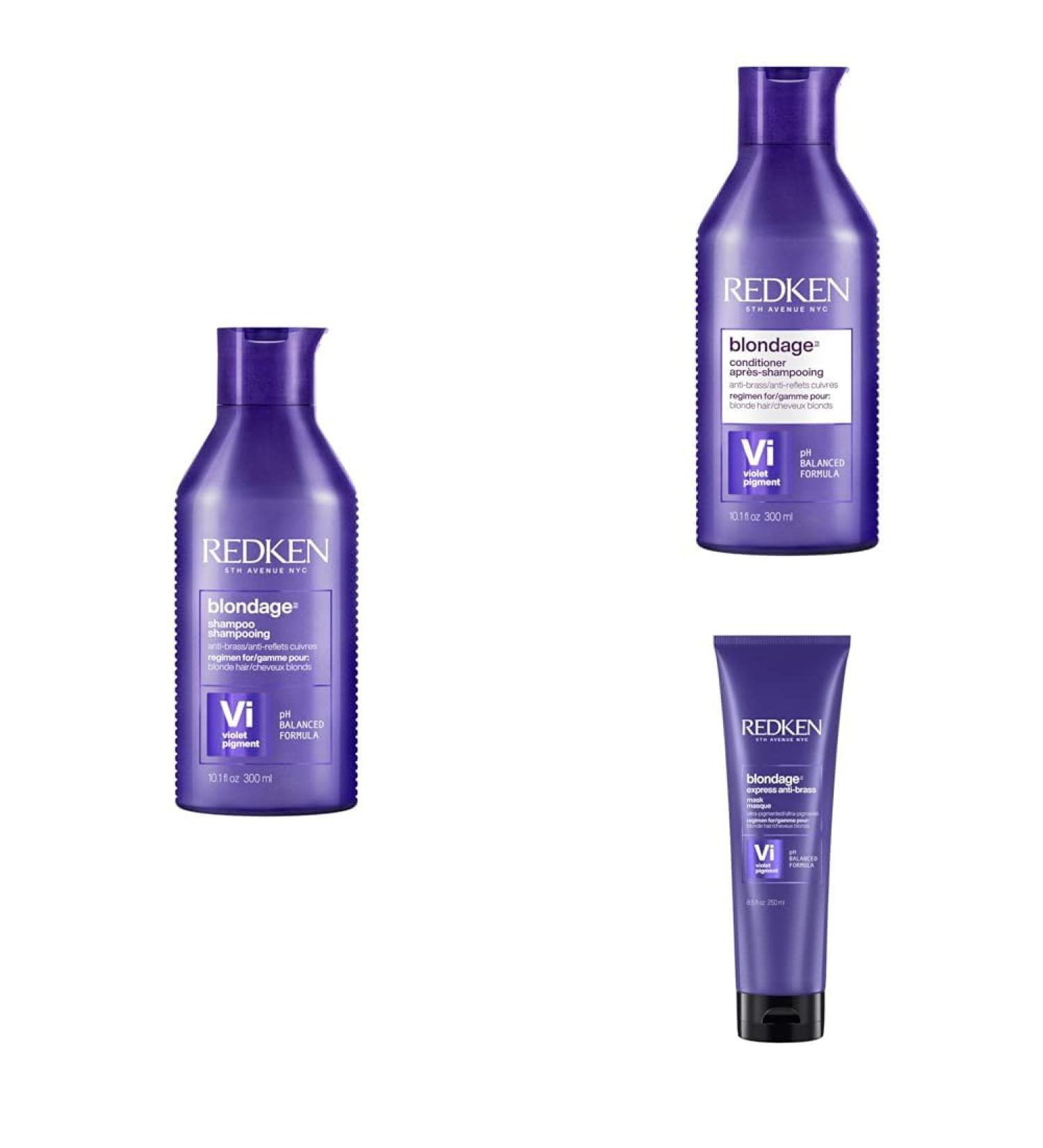 Redken Routine For Blonde and Bleached Hair Set of Shampoo Conditioner and Mask Corrects and Neutralizes Yellow and Copper Tones With Triple Acid Protein Complex Blondage - Buy Online on GoSupps.com