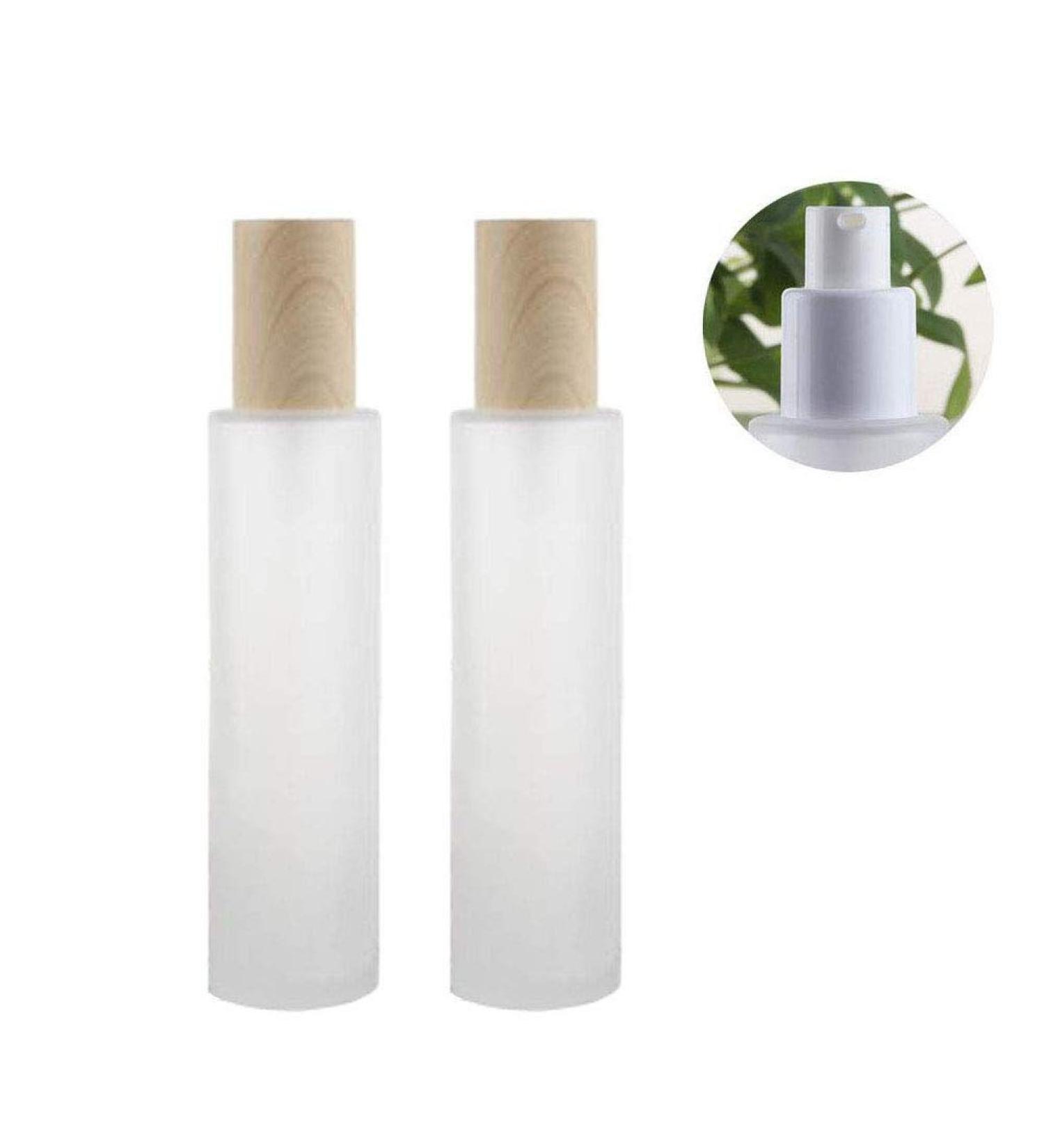 2PCS 120ml/4oz Empty Clear Frosted Glass Lotion Pump Bottle Jars with Wood Grain Cap Cosmetic Makeup Packing Storage Container Dispenser for Essential Oil Emulsion Essence Toiletries Toner Liquid - Buy Online on GoSupps.com