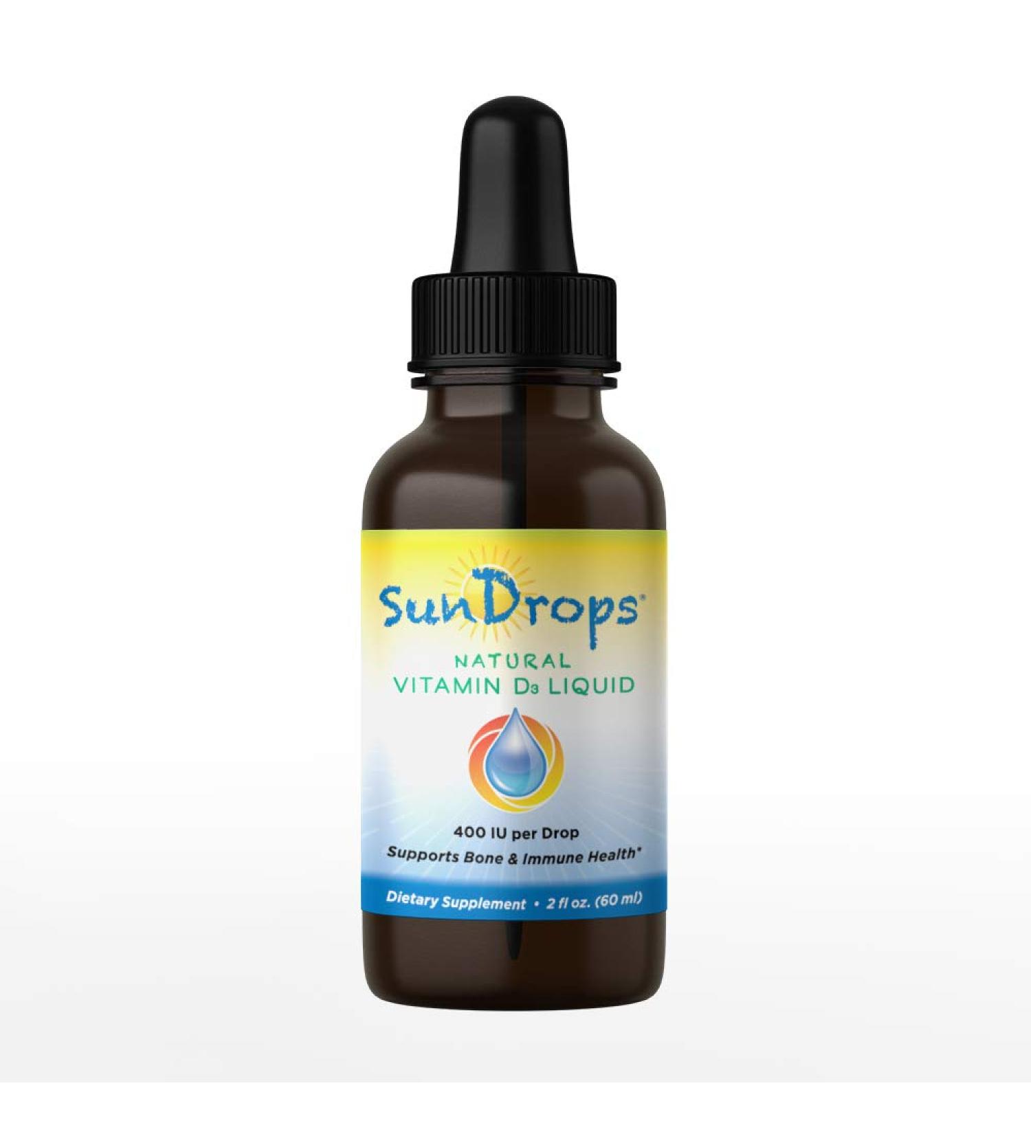 Sundrops Vitamin D Drops for Infants - Gluten-free, Non-GMO, All Natural - D3 400 IU, 100% DV - Safe Concentration for Babies - 60mL - Over 2,000 Doses - 2 Fl Oz - Buy Online on GoSupps.com