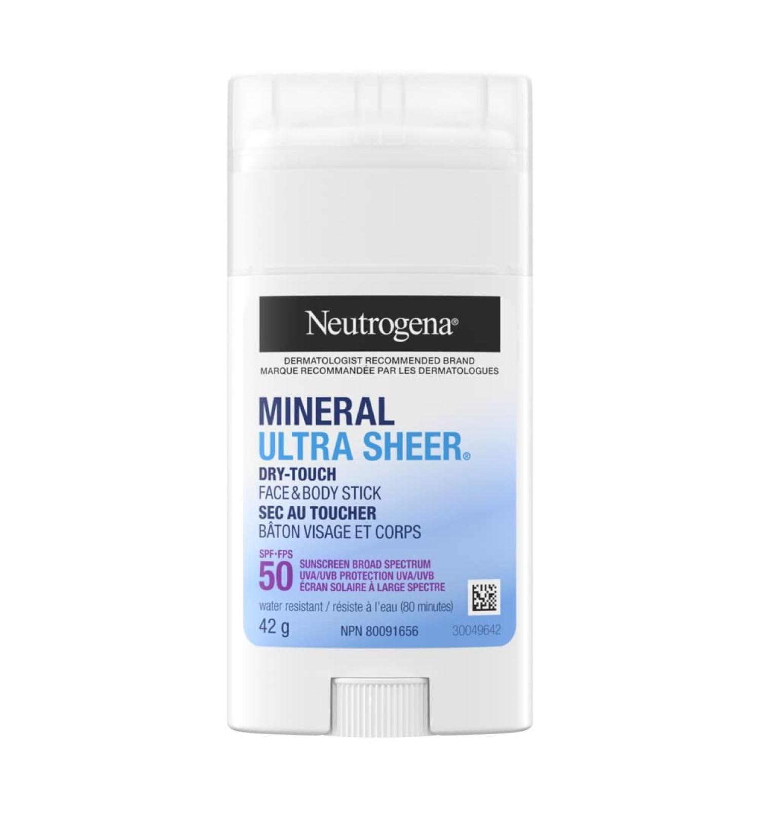 Neutrogena Mineral Ultra Sheer Dry-Touch Face & Body Stick SPF 50 - With Vitamin E - Sun Protection - Zinc Oxide - 42g White - Buy Online on GoSupps.com