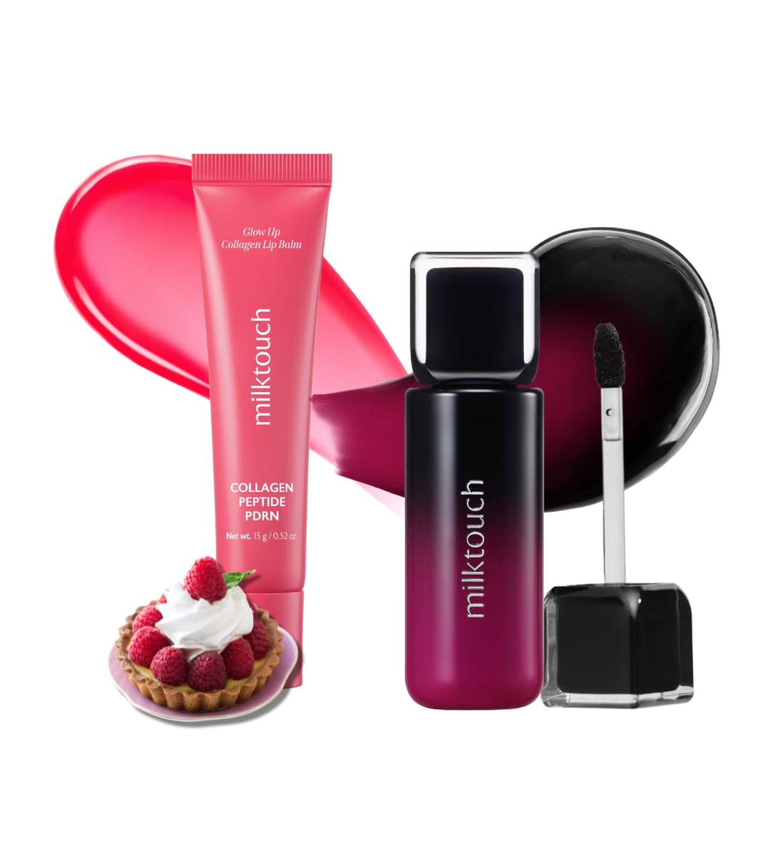 MILKTOUCH Summer-proof Lip Combo Black Peel Off Lip Tattoo #02 Black Plum + Collagen Lip Balm #Berry Tart - Buy Online on GoSupps.com