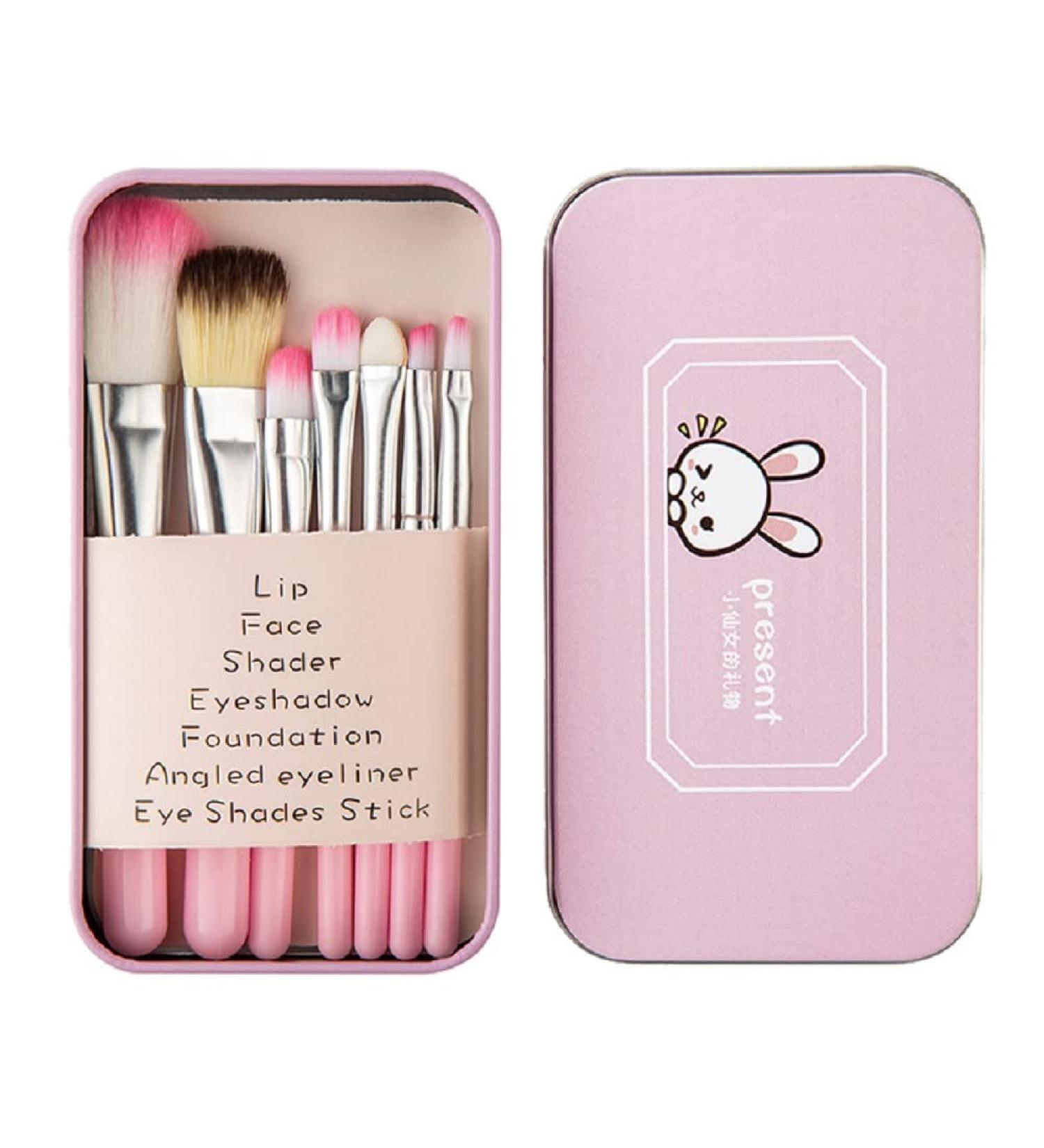 ZHIYE Children Makeup Brushes 7Pcs Makeup Brush Set Foundation Eyebrow Eyeliner Brush Cosmetic Concealer Brushes for Kids Girls Women trave - Pink with case - Buy Online on GoSupps.com