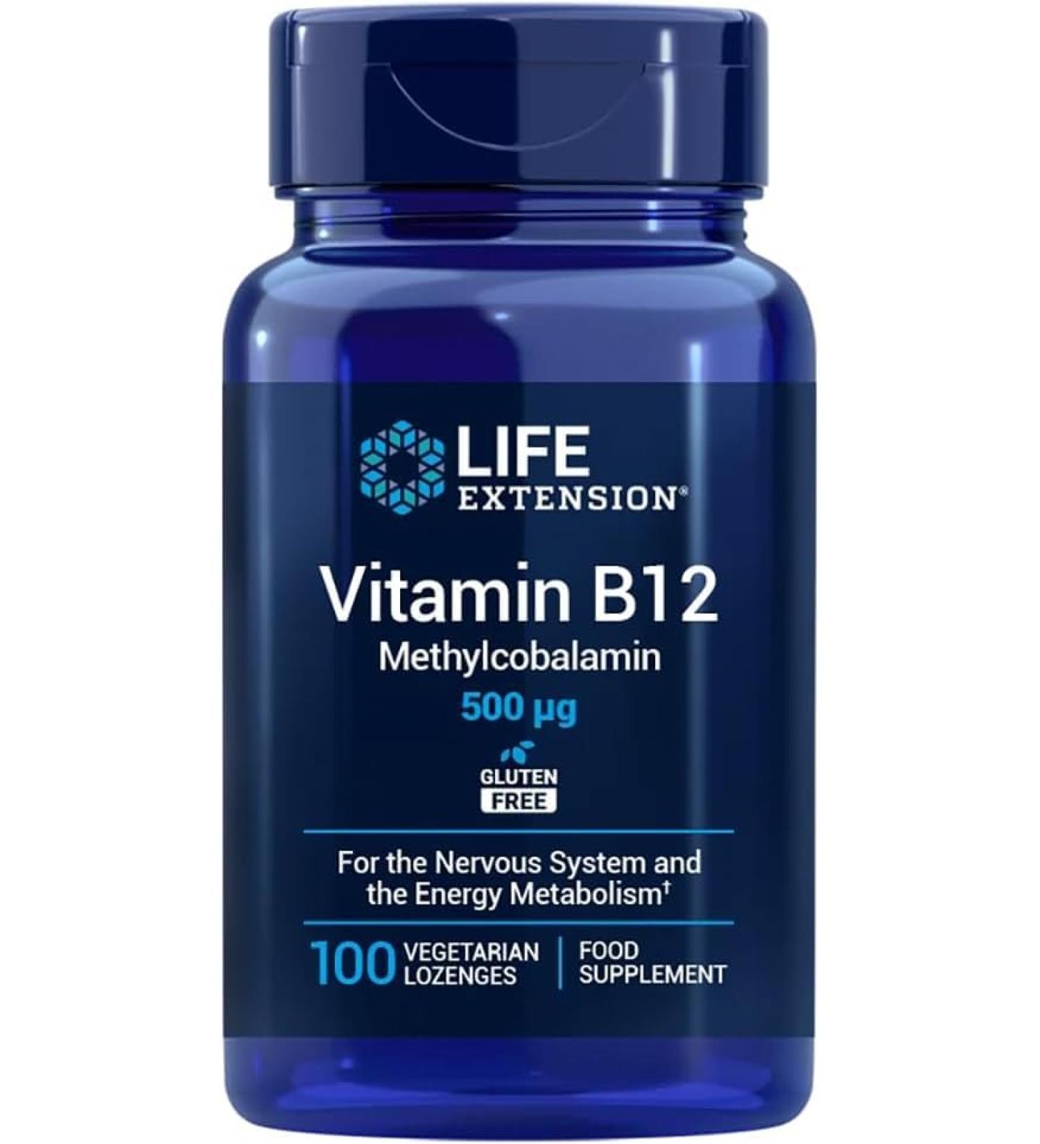 Life Extension - Vitamine B12 M thylcobalamine 500 mcg 100 Comprim s Sucer V g tariens Soutien pour l' nergie le Syst me Nerveux le M tabolisme de l'Homocyst ine et la Formation Sanguine - Buy Online on GoSupps.com
